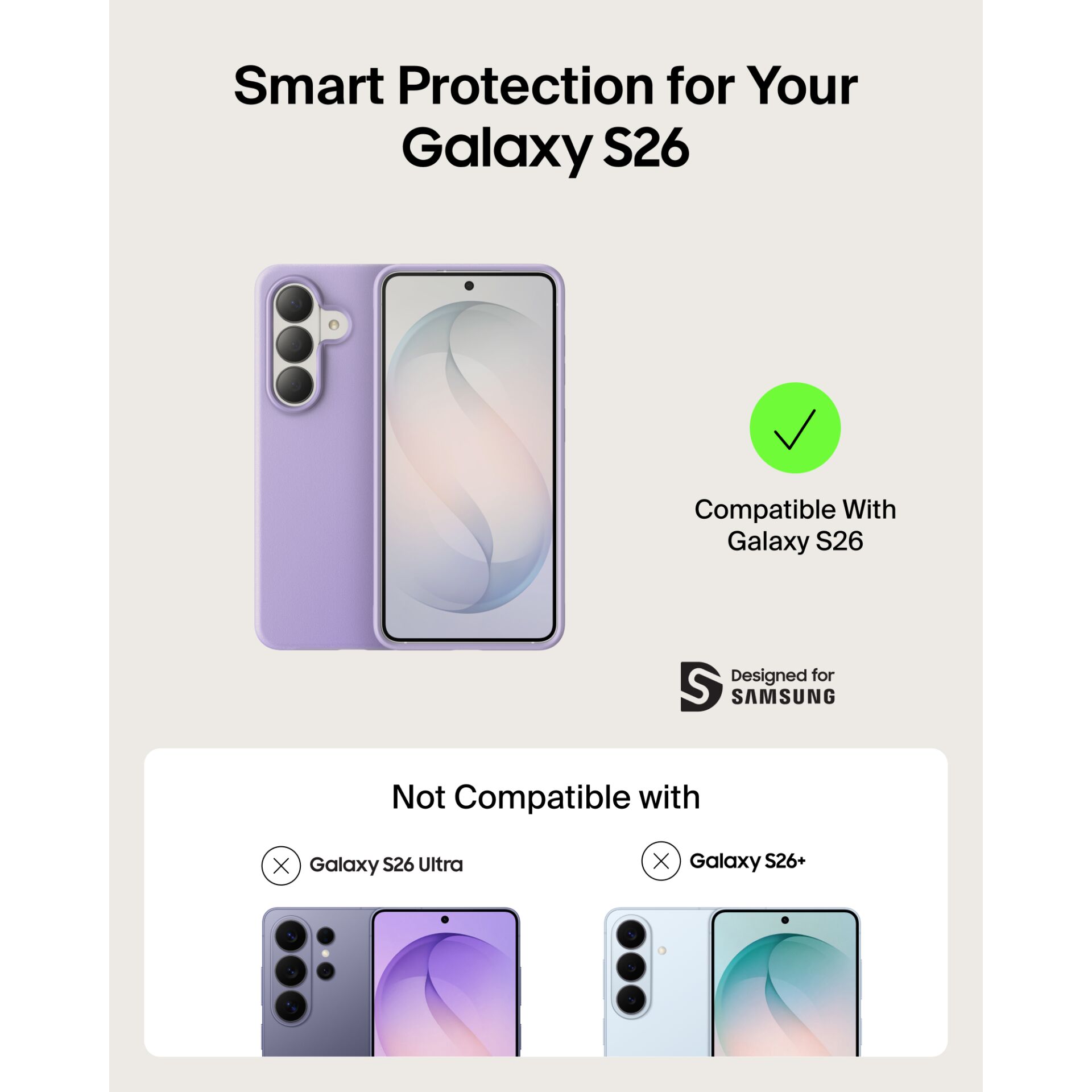 Sm Smartphone, Galaxy S26, Lila Hülle, Rückkamera, Nicht kompatibel