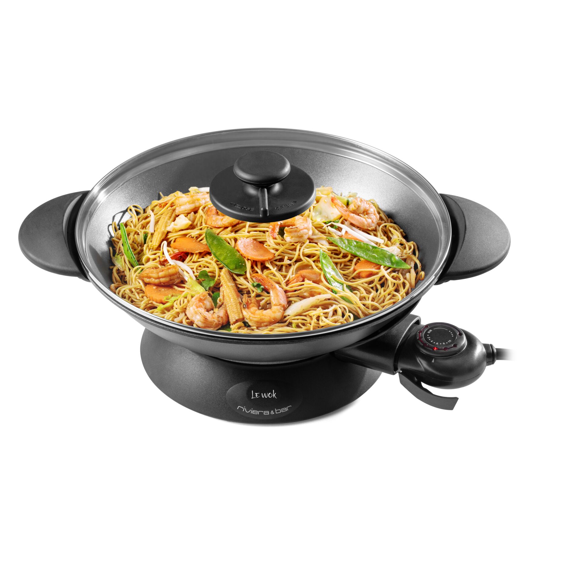 Elektrischer Kochtopf, Pfannenkocher, Glasdeckel, Nudelgericht, Antihaftbeschichtung