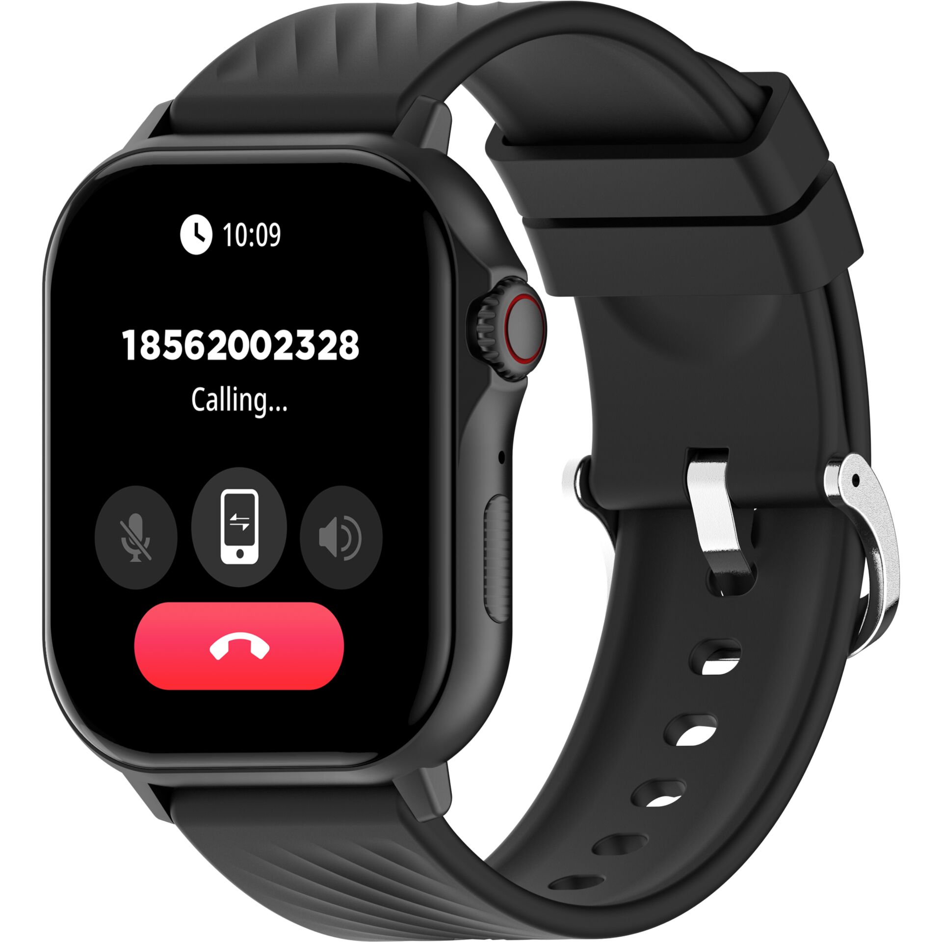 Smartwatch, schwarzes Gehäuse, Silikonarmband, Touchdisplay, Telefonfunktion