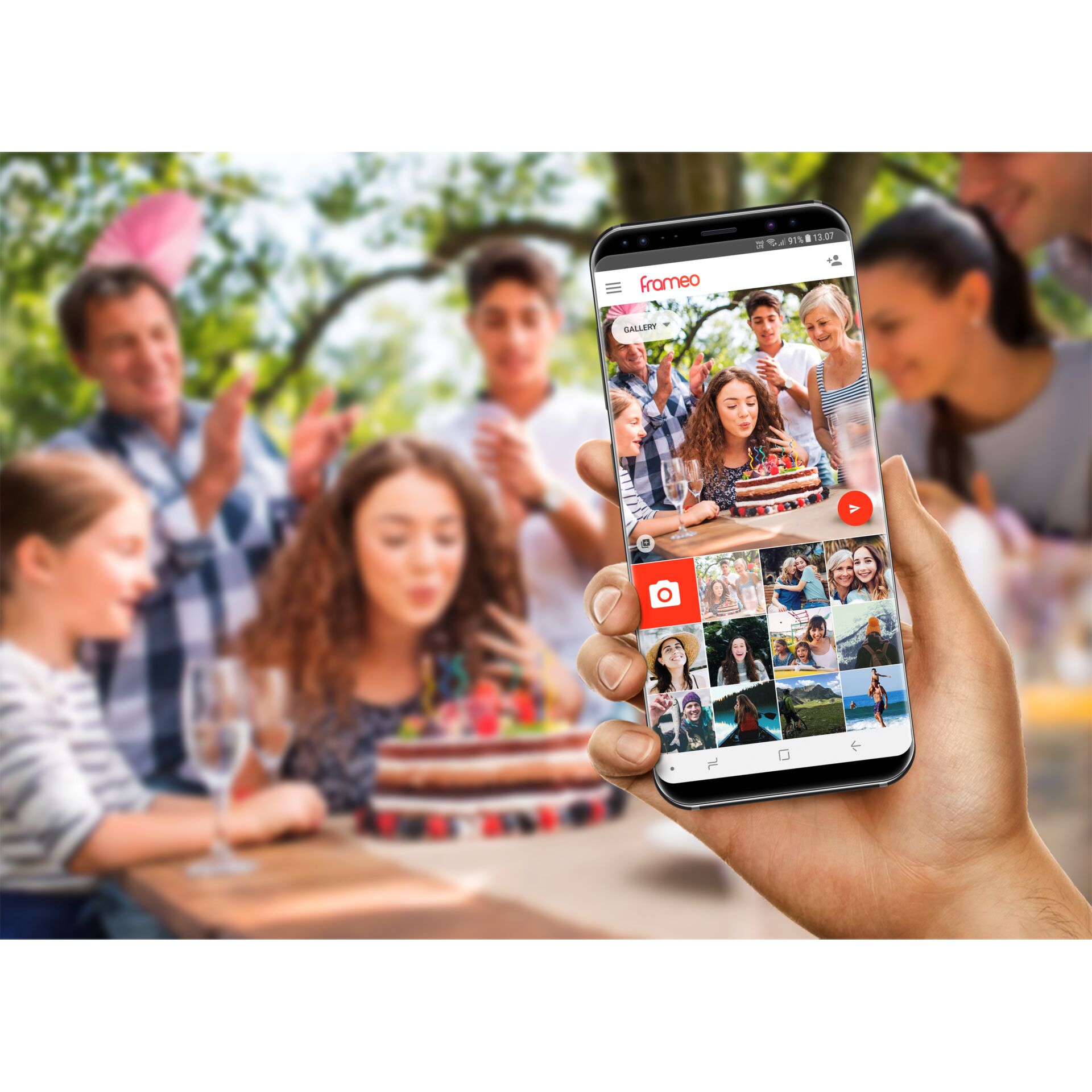 smartphone, Foto-Galerie, Geburtstag, Kuchen, Menschenmenge