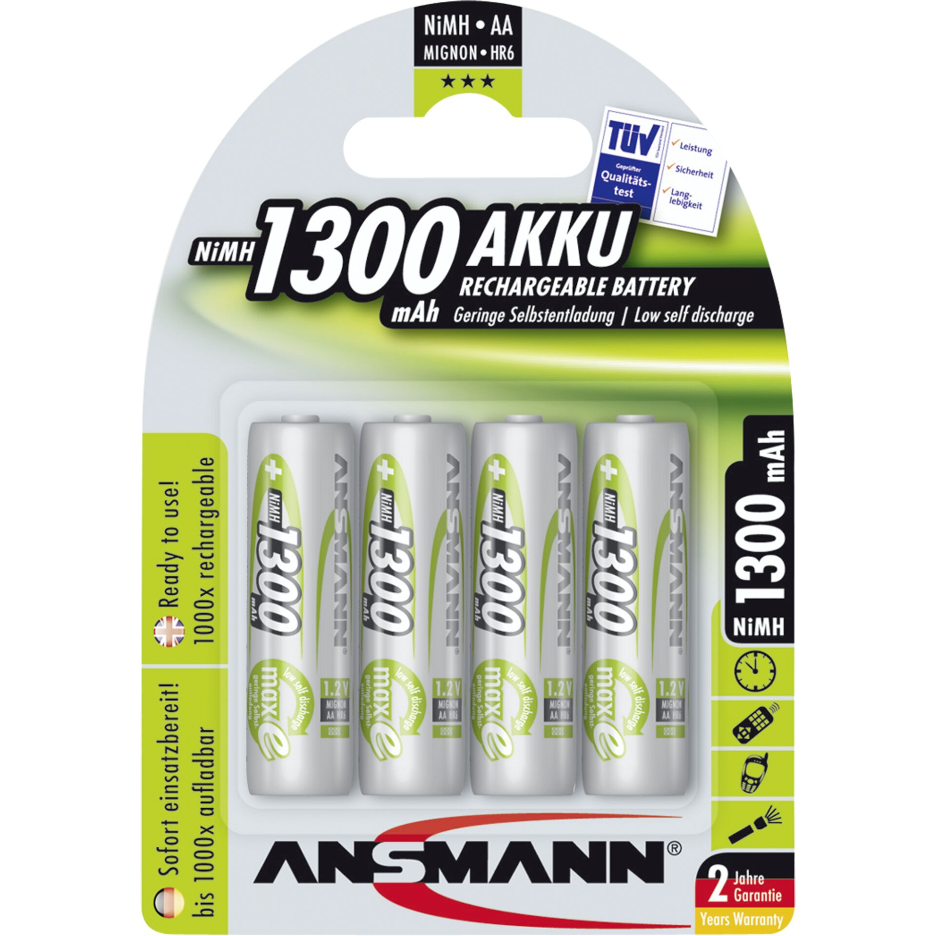 1x4 Ansmann maxE NiMH Akku  Mignon AA 1300 mAh