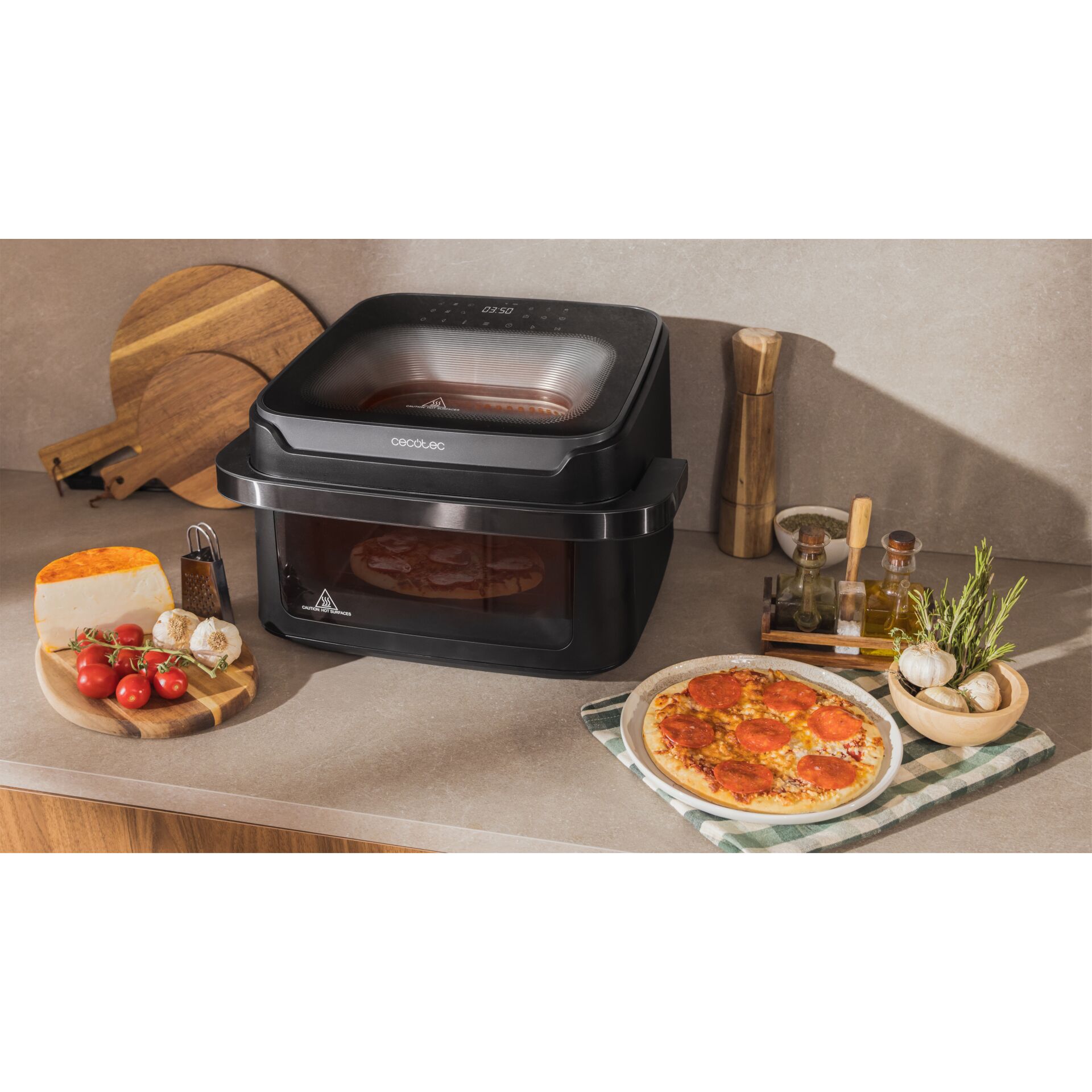 Airfryer, Pizza, Pizza im Ofen, Küchengerät, Schwarzes Gerät