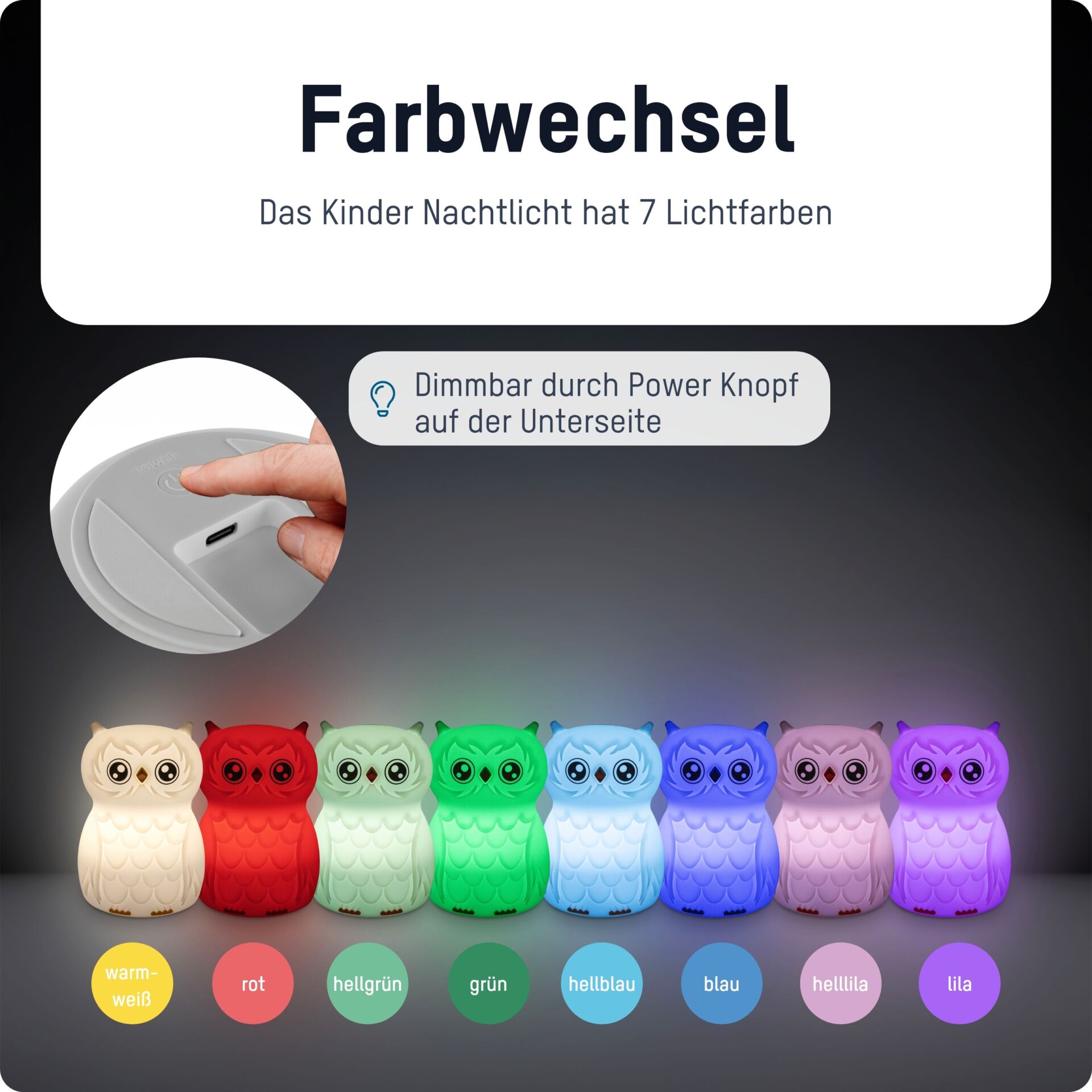 Nachtlicht, Eulen, LED-Licht, Farbwechsel, Rundes Nachtlicht