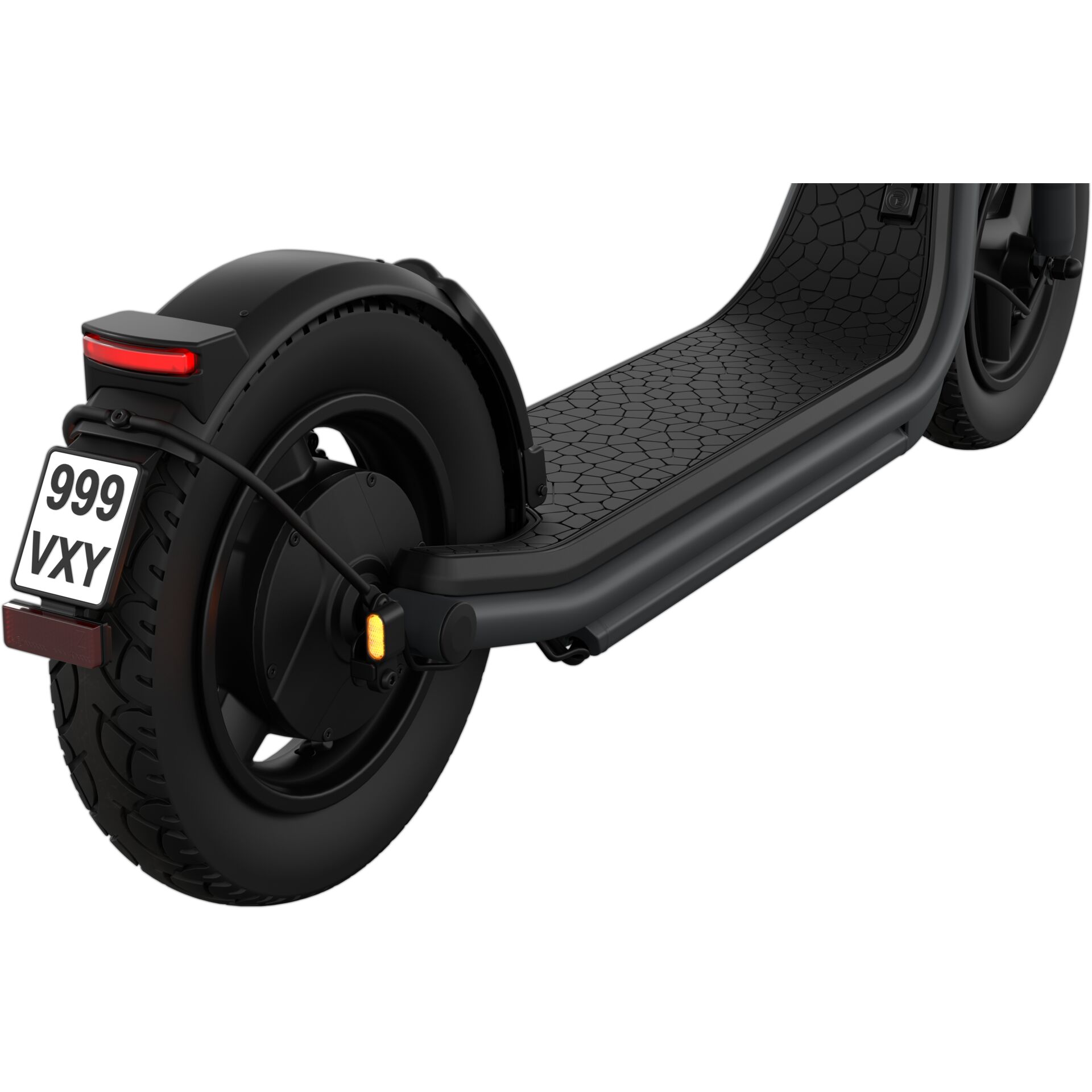 E-Scooter, Reifen, Leiste, LED-Rücklicht, Trittfläche