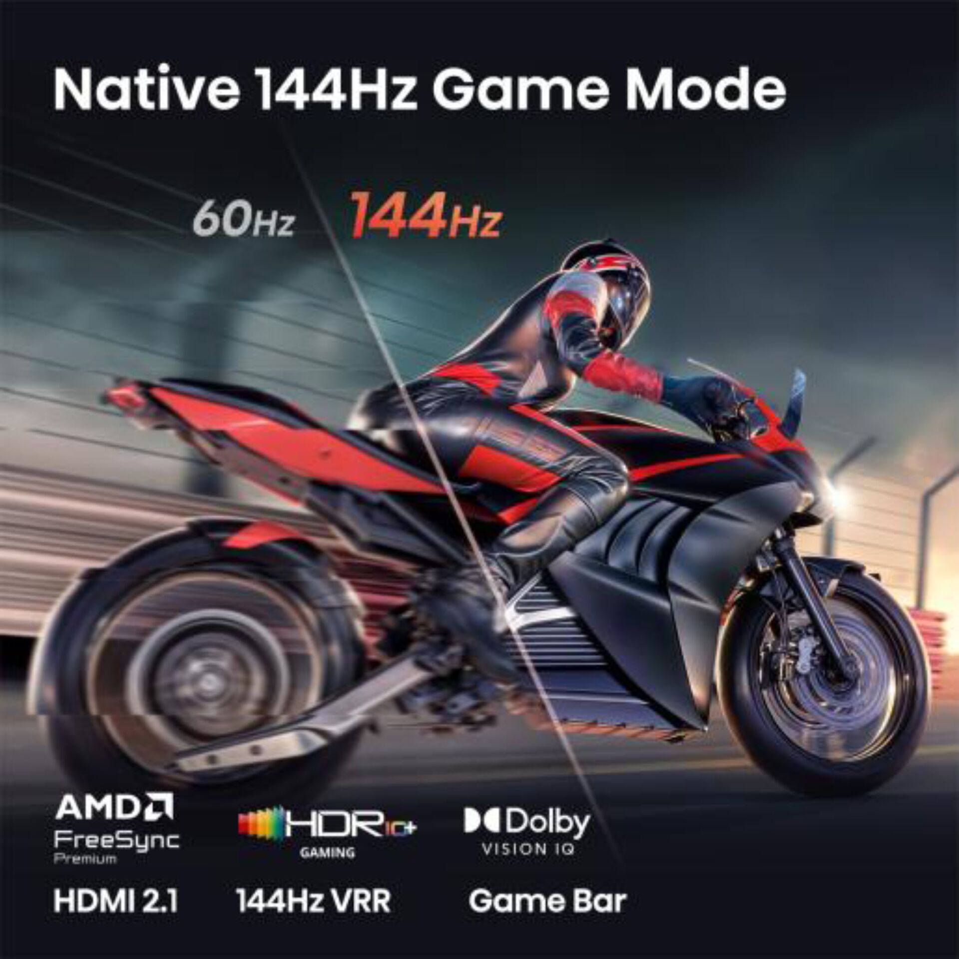 Motorrad, Sportmotorrad, rot-schwarz, VRR, 60Hz 144Hz