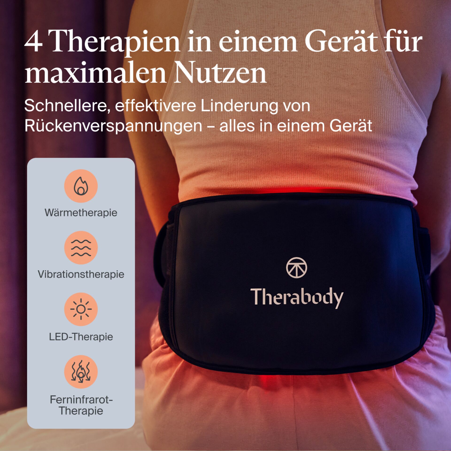 Therapeutic device, Waist belt, LED, Vibration, Ferneinfrarot-Therapie