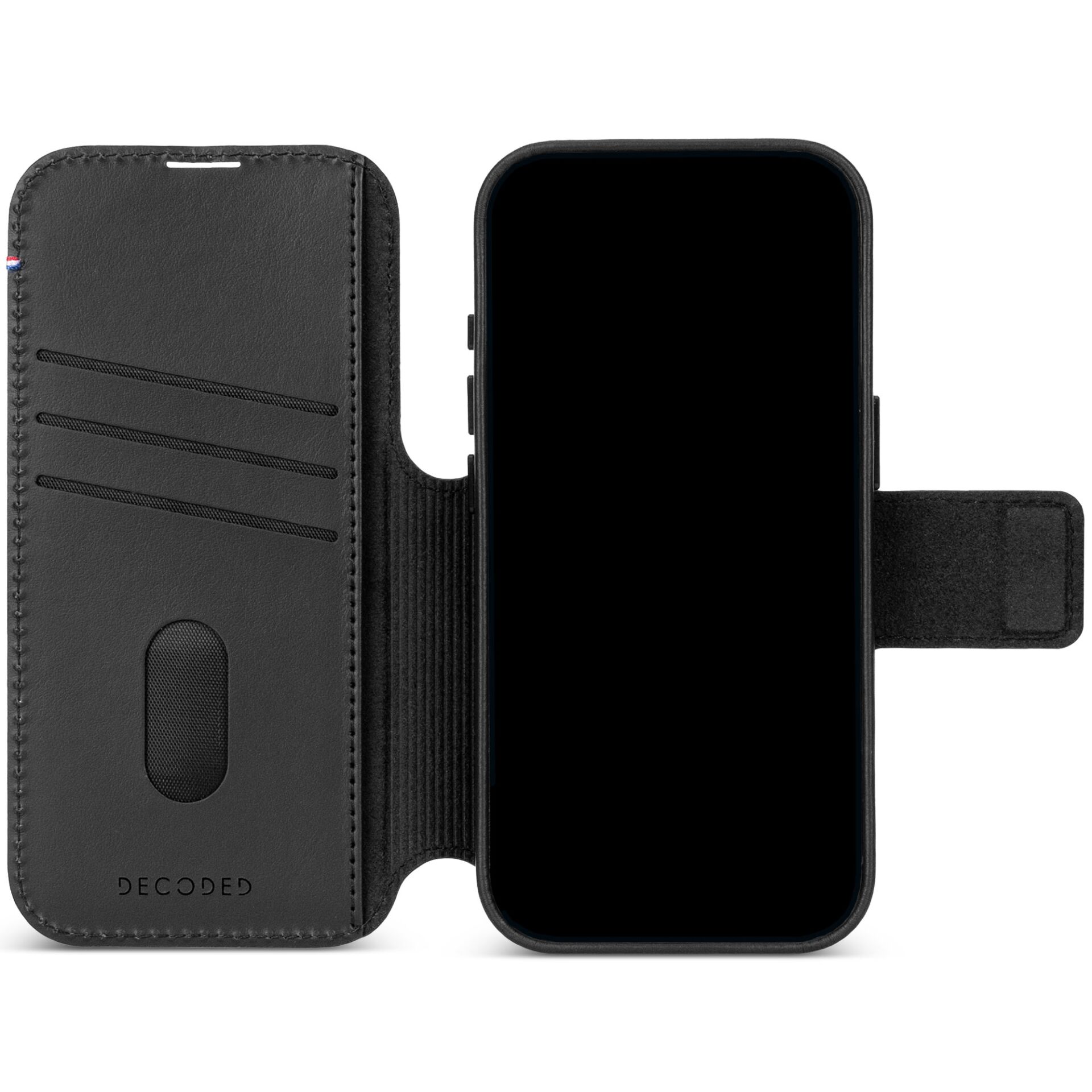 phone case, wallet case, magnetic stand, card slots, black leather