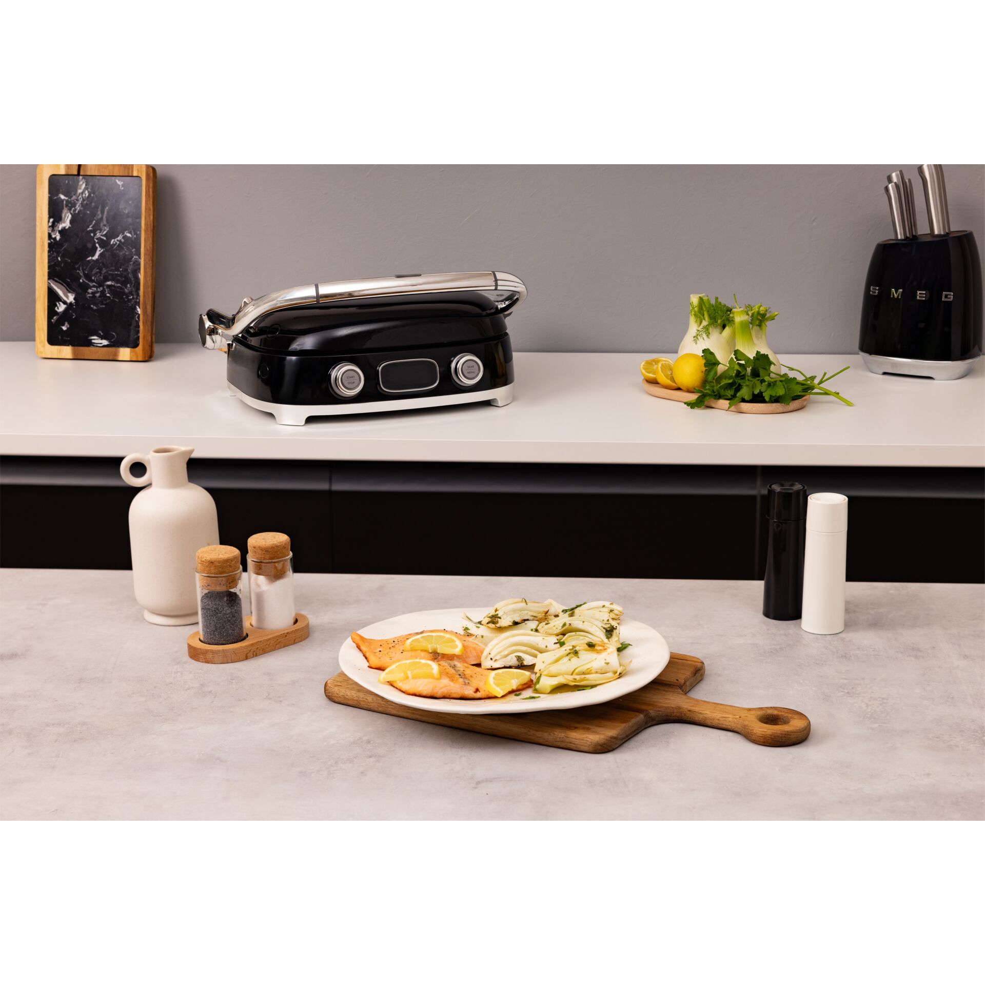 Kontaktgrill, Sandwich-Grill, Silberner Grill, Küchenmaschine, Holzschneidebrett