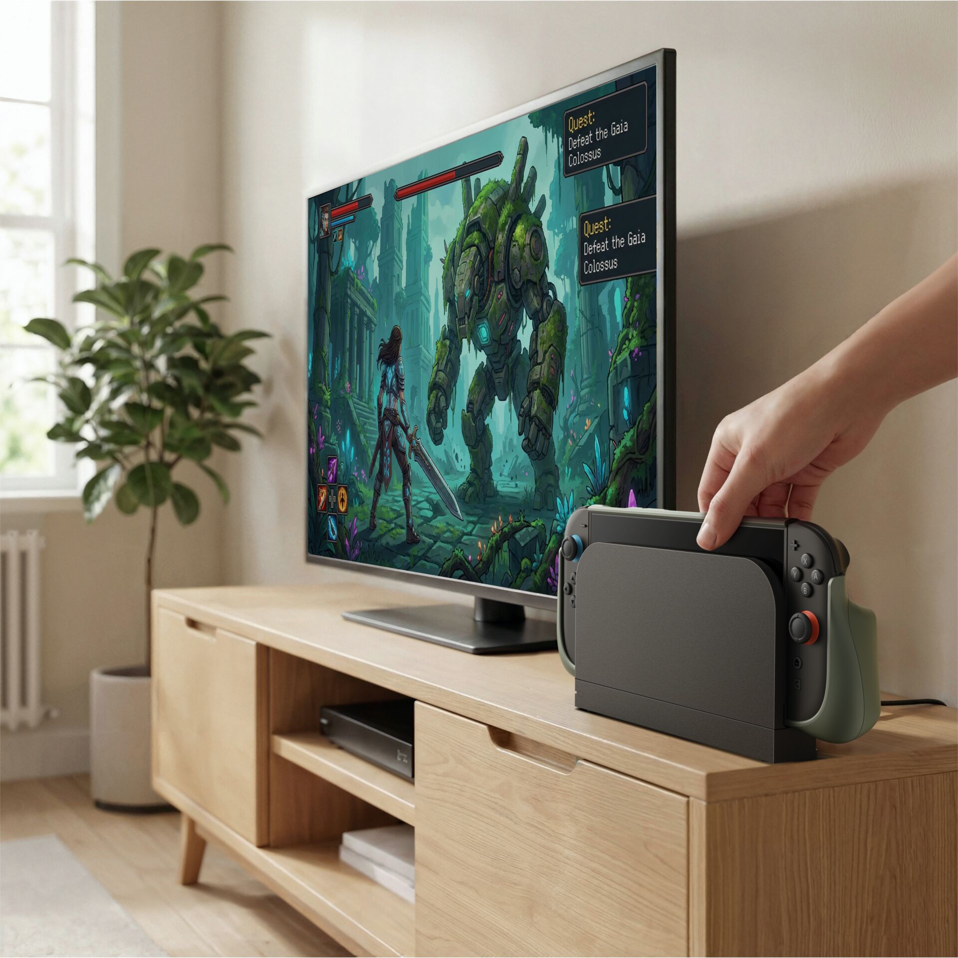 gaming, konsole, fernseher, handheld-dock, joystick
