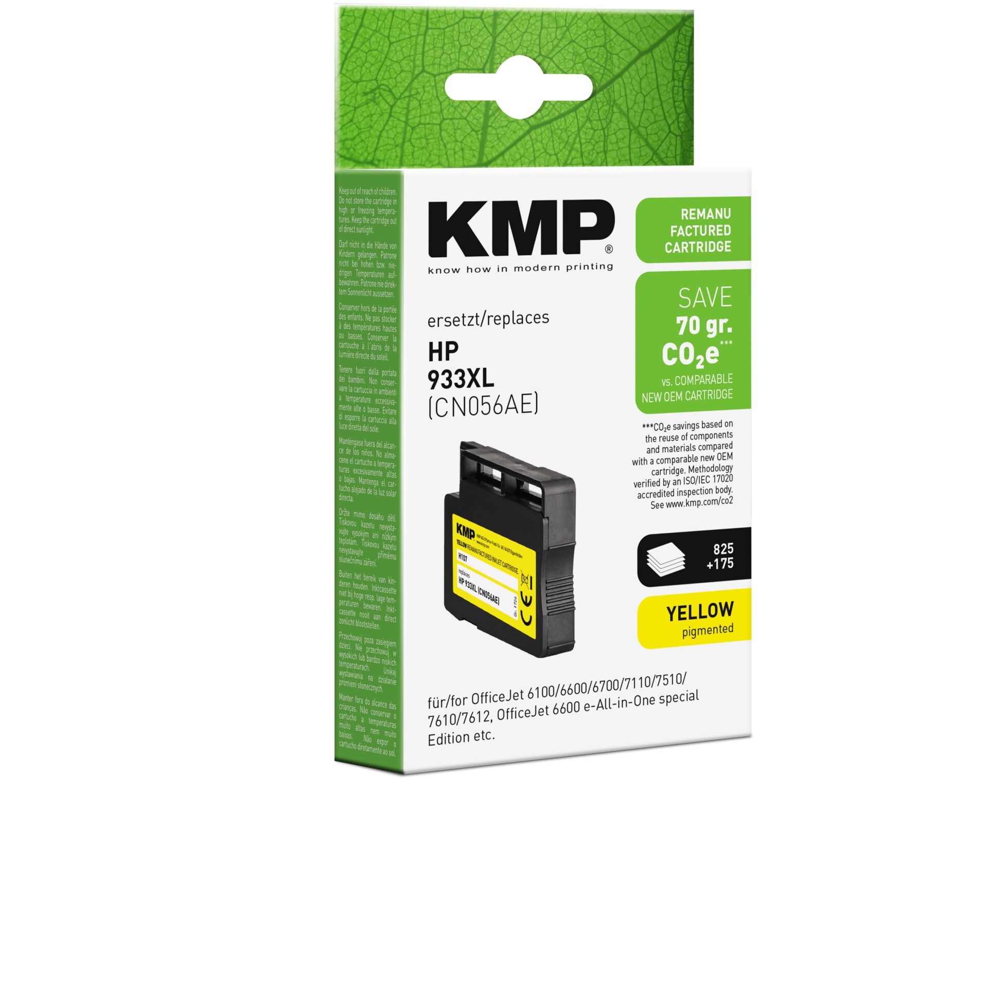Adapter, Elektronik, Computer-Ausrüstung, Computerausrüstung, QR-Code, Hochdruck-Tintenpatrone, HP 933XL, KMP kompatible Patrone, Gelb pigmentierte Patrone, CO2-Einsparung