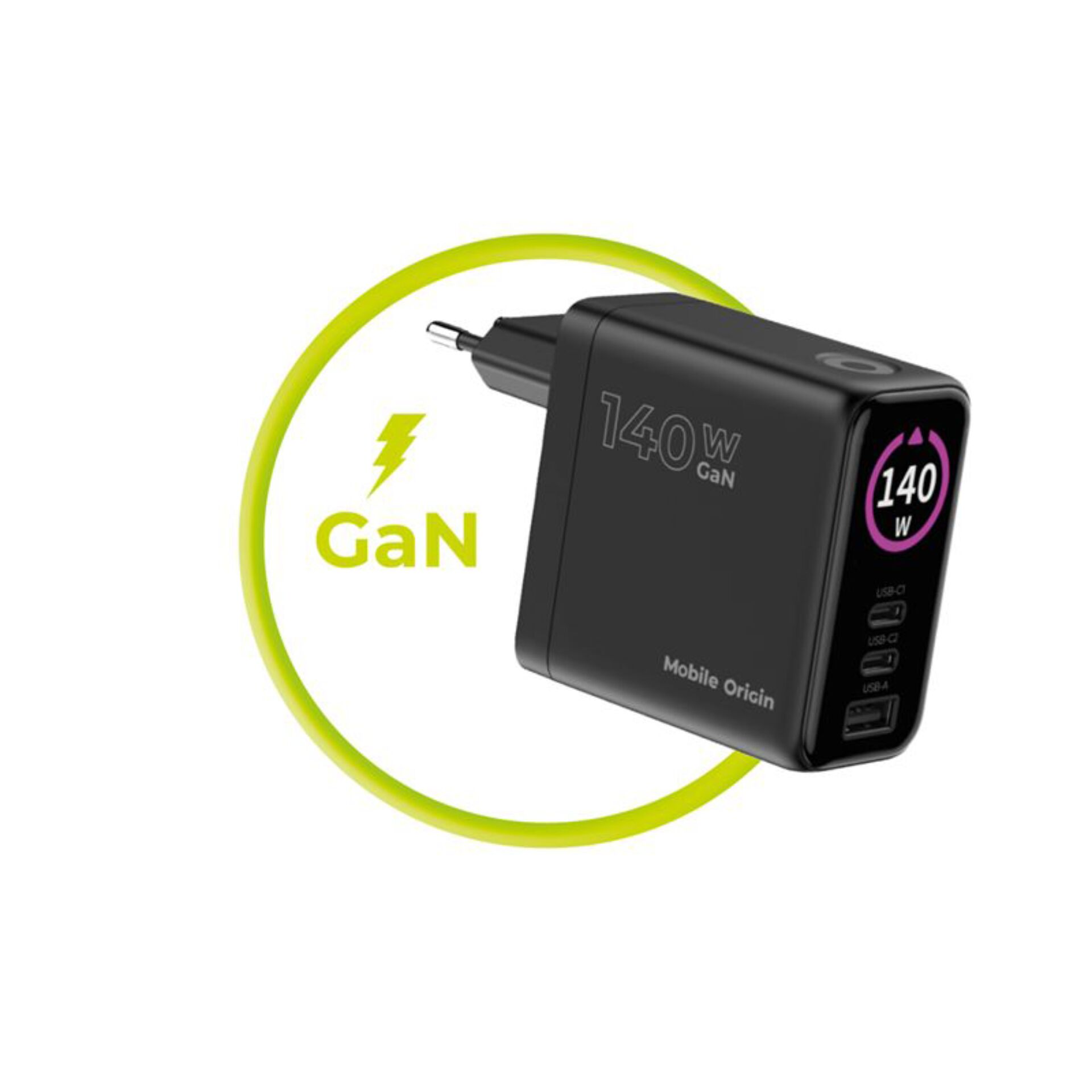 GaN-Ladegerät, USB-C, USB-A, 140W, Adapter