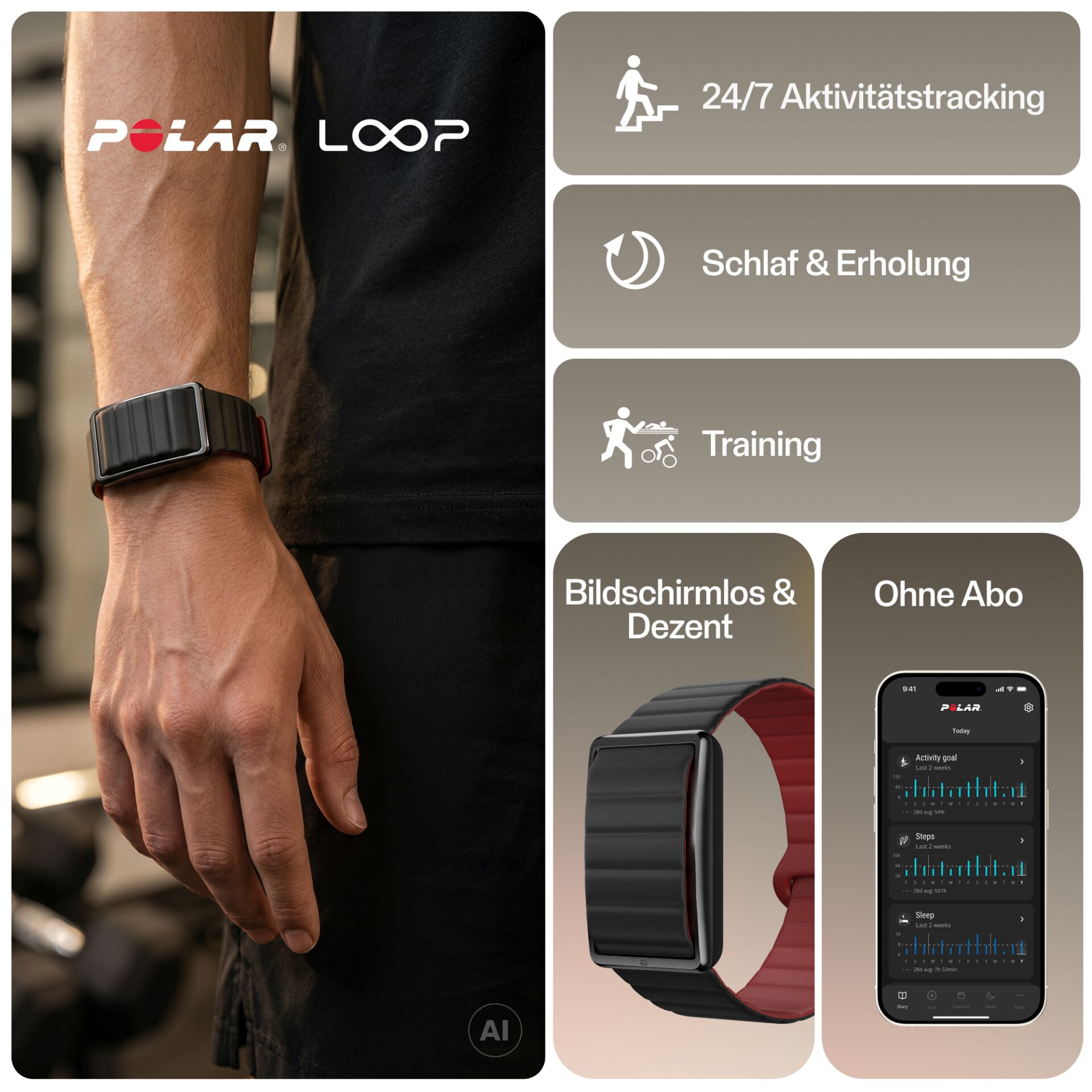 Fitness-Tracker, schwarzes Armband, Bildschirmlos, Aktivitätstracking, Schlaftracking