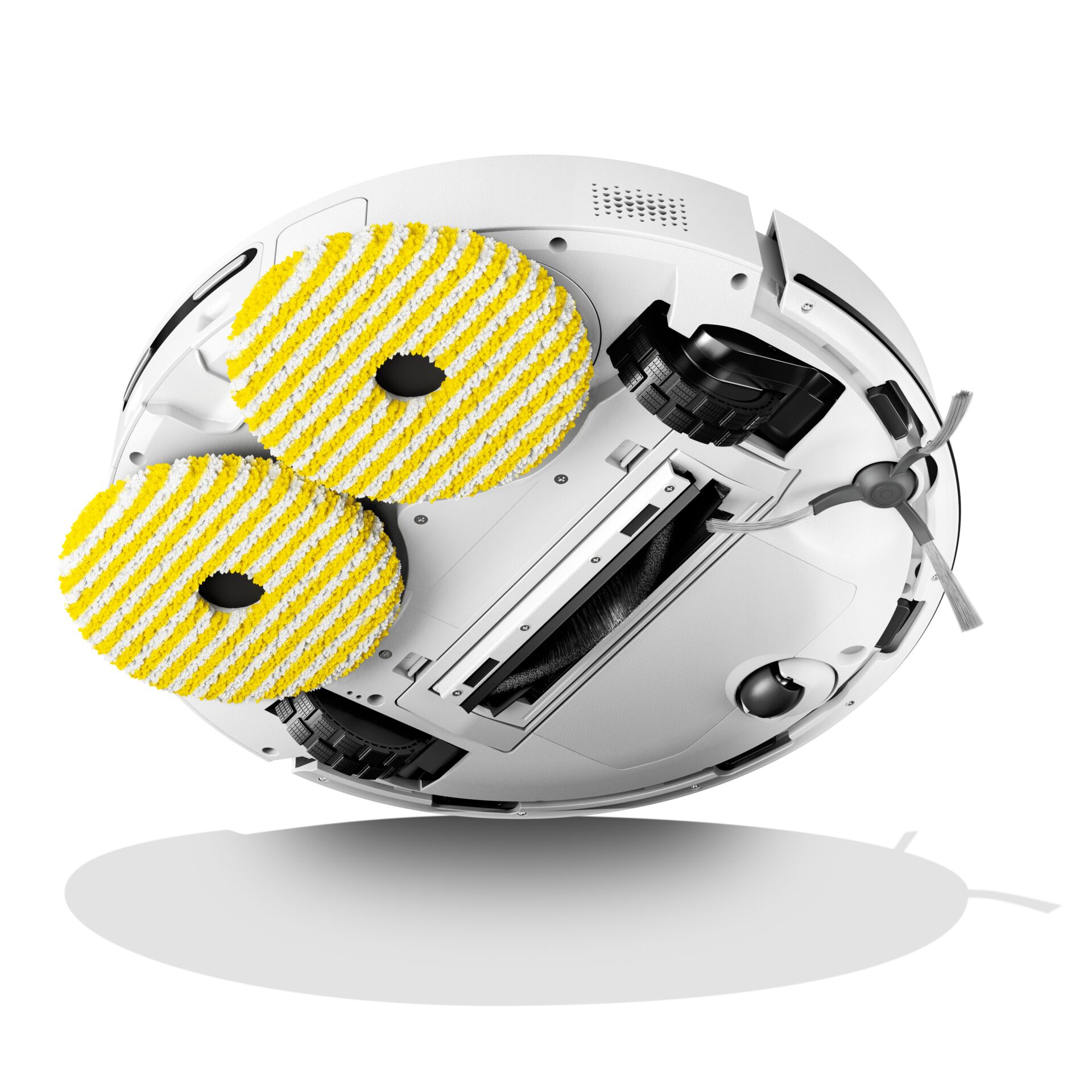 Roboter-Staubsauger, Bürstenrollen, Gelbe Pads, Runder Aufbau, Reinigungsgerät