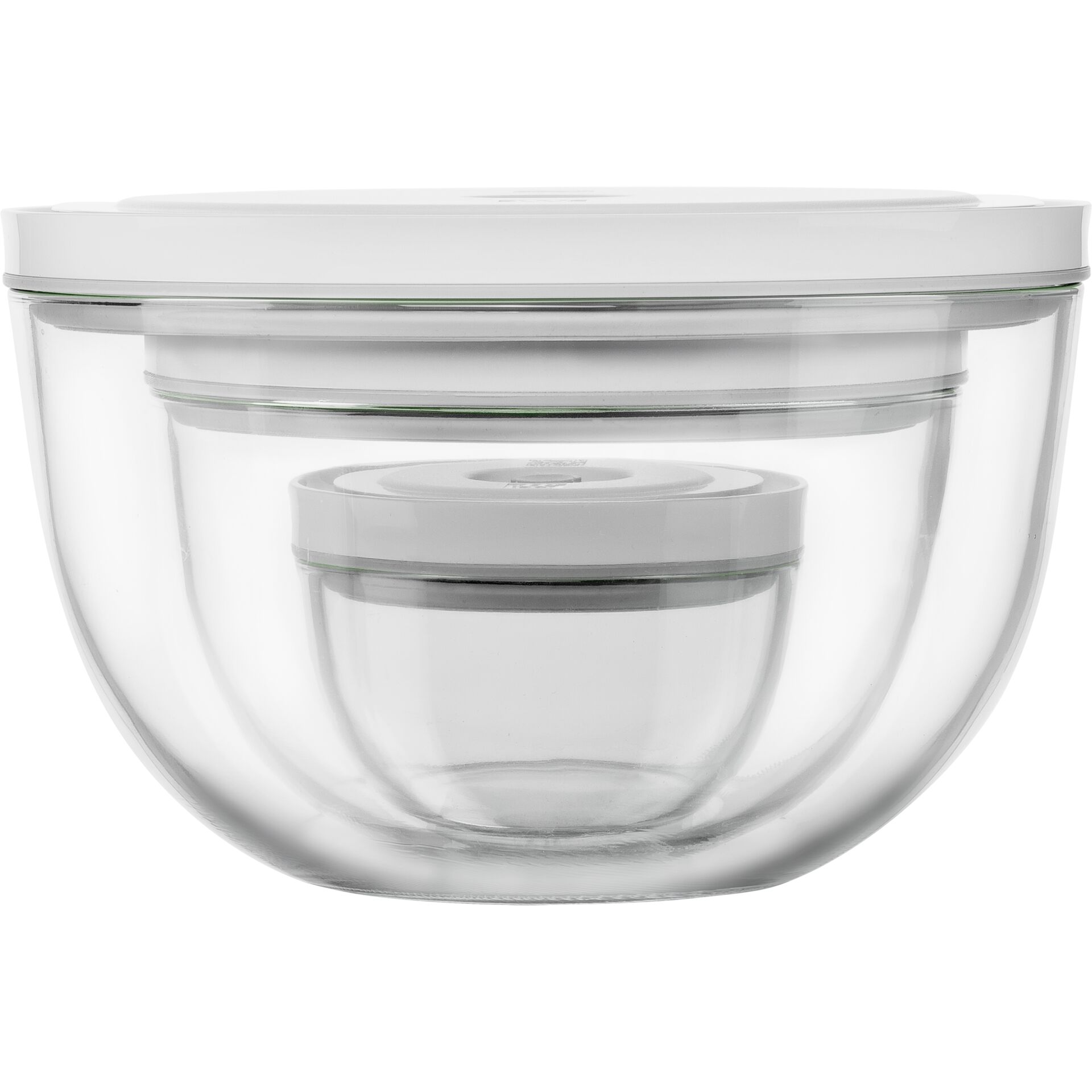 Vorratsbehälter, Glasbehälter, transparente Schüssel, weißer Deckel, luftdichter Verschluss