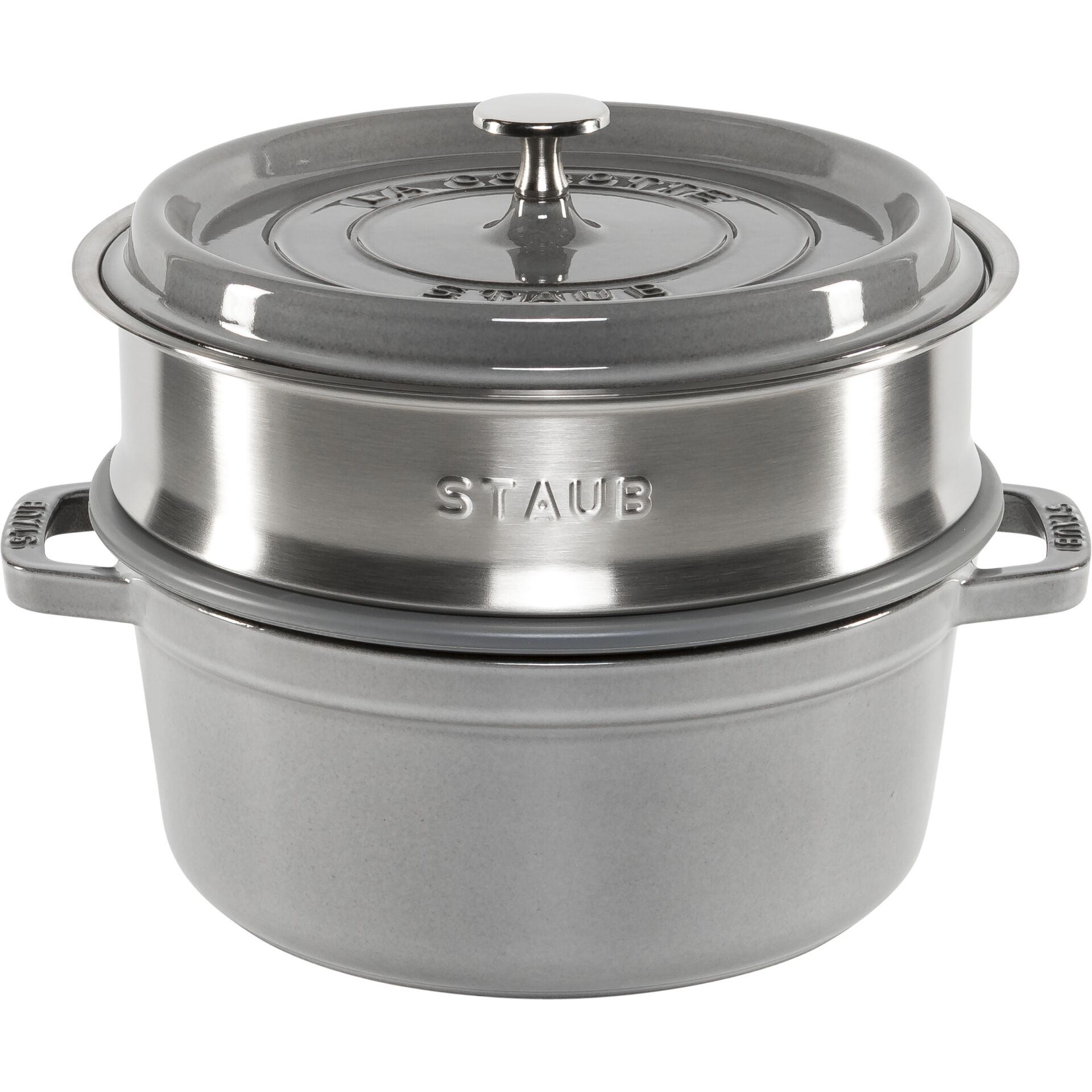 Staub La Cocotte 24cm rund,  mit Dämpfeinsatz, graphitgrau