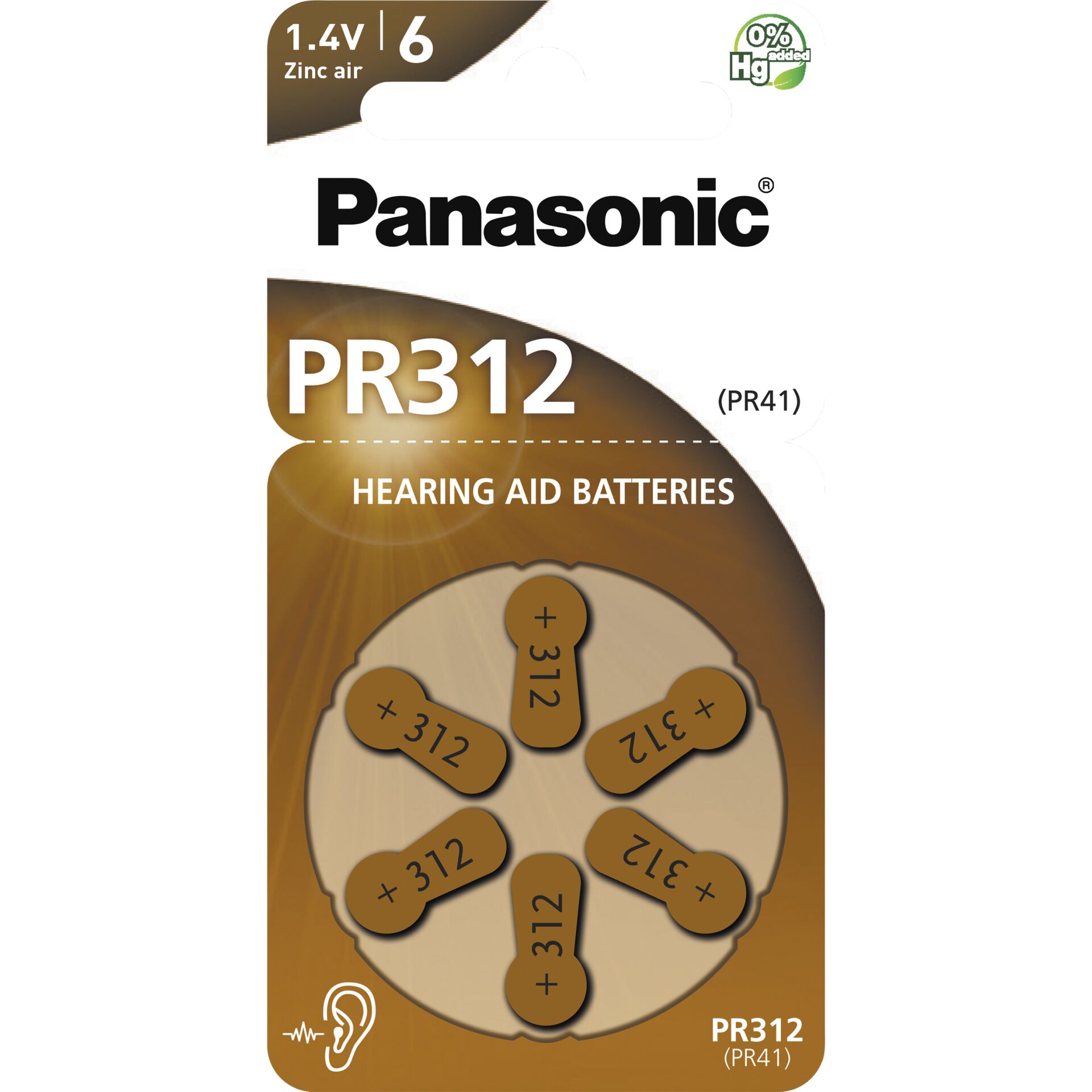 Panasonic PR 312 Hörgerätezellen  Zinc Air 6er Rad