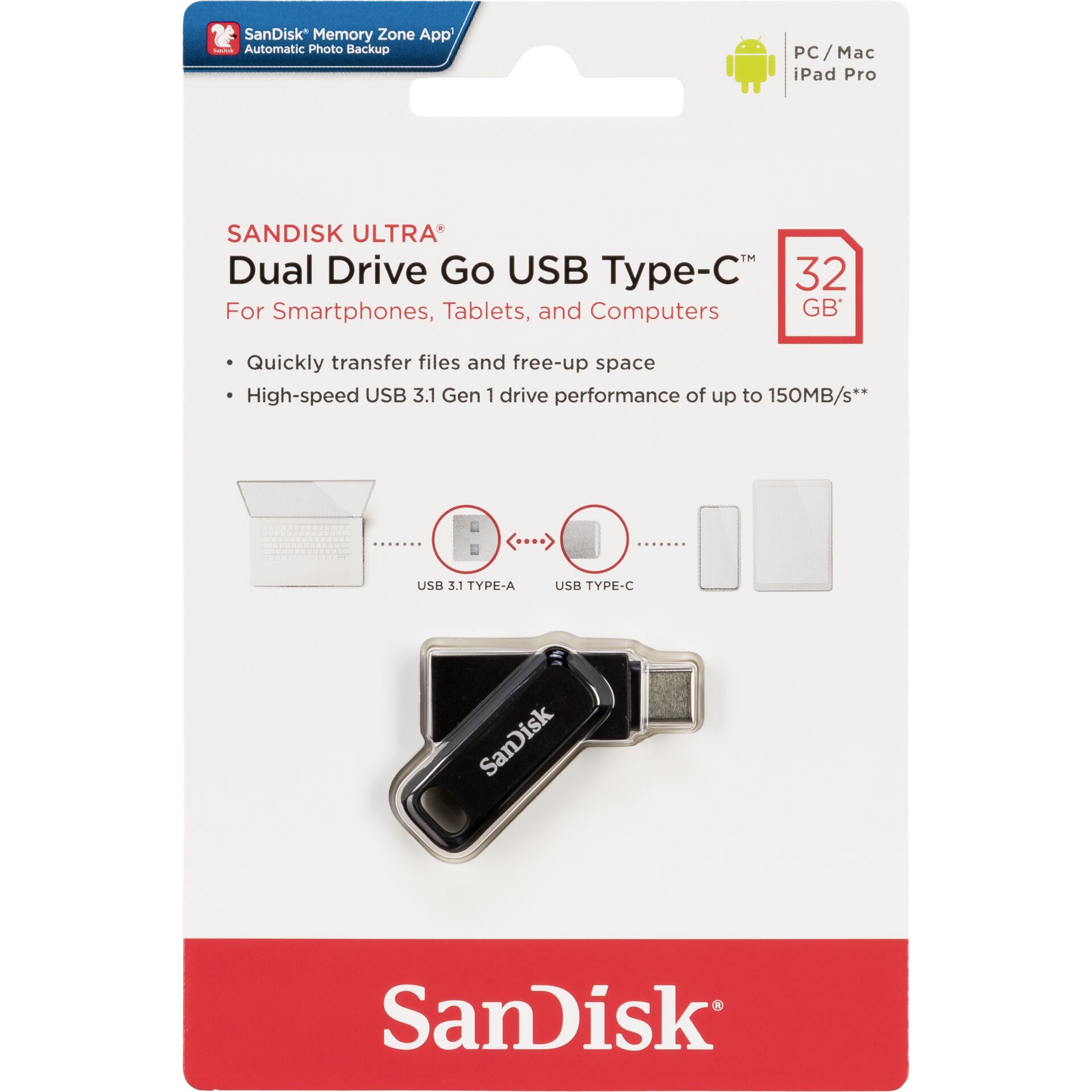 SanDisk Ultra Dual Drive Go 32GB  USB Type C Flash SDDDC3-032G-G46
