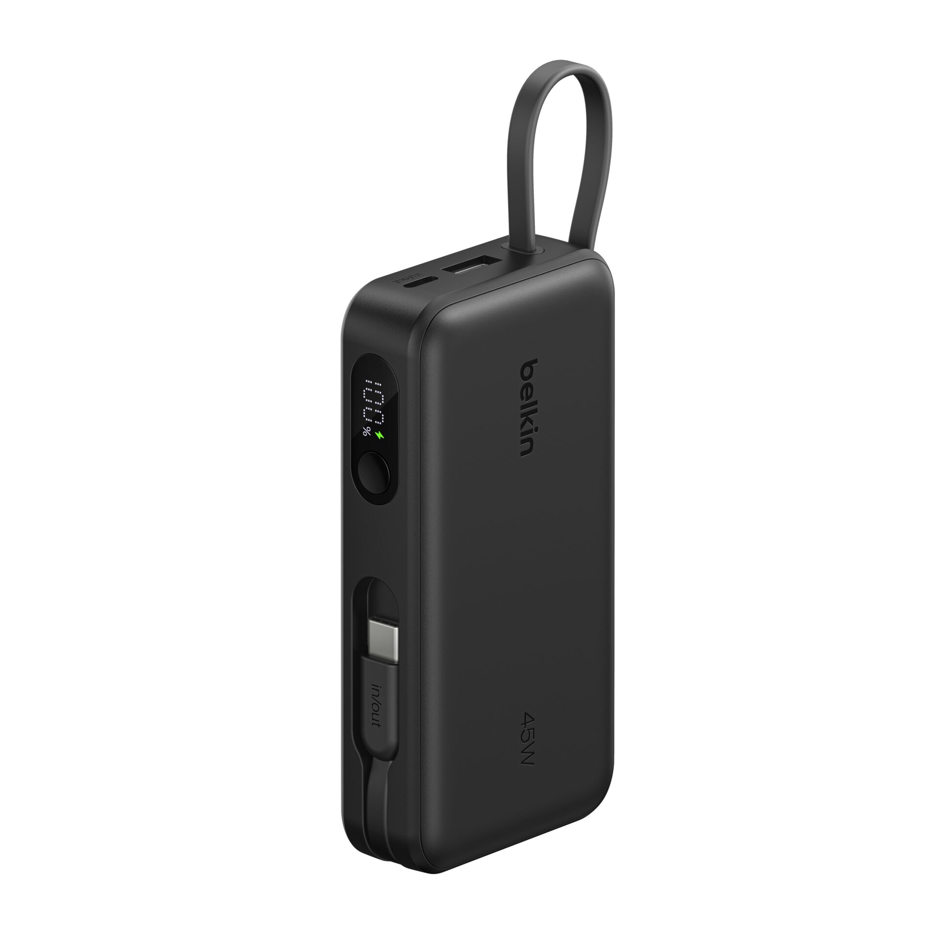 Power bank, USB-C, LCD display, Leather loop, 45W