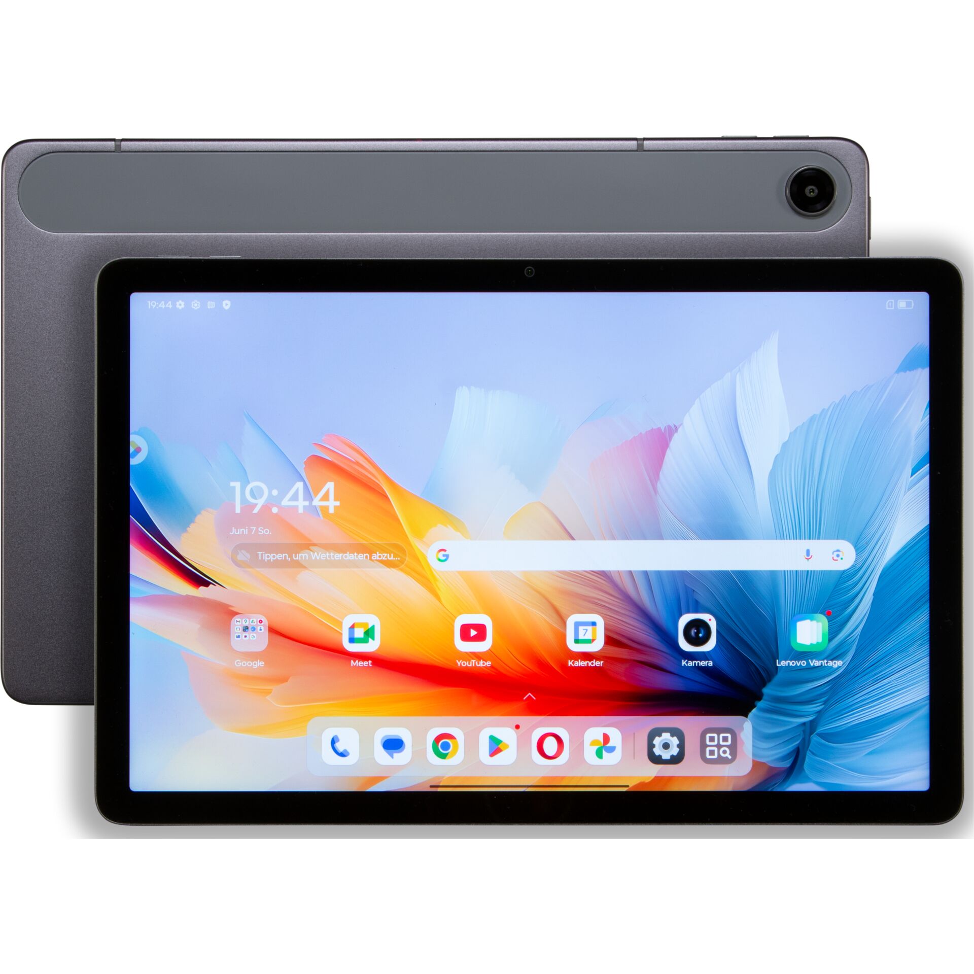 Tablet, Touchscreen, Graues Gehäuse, Rückkamera, Schwarzer Rahmen