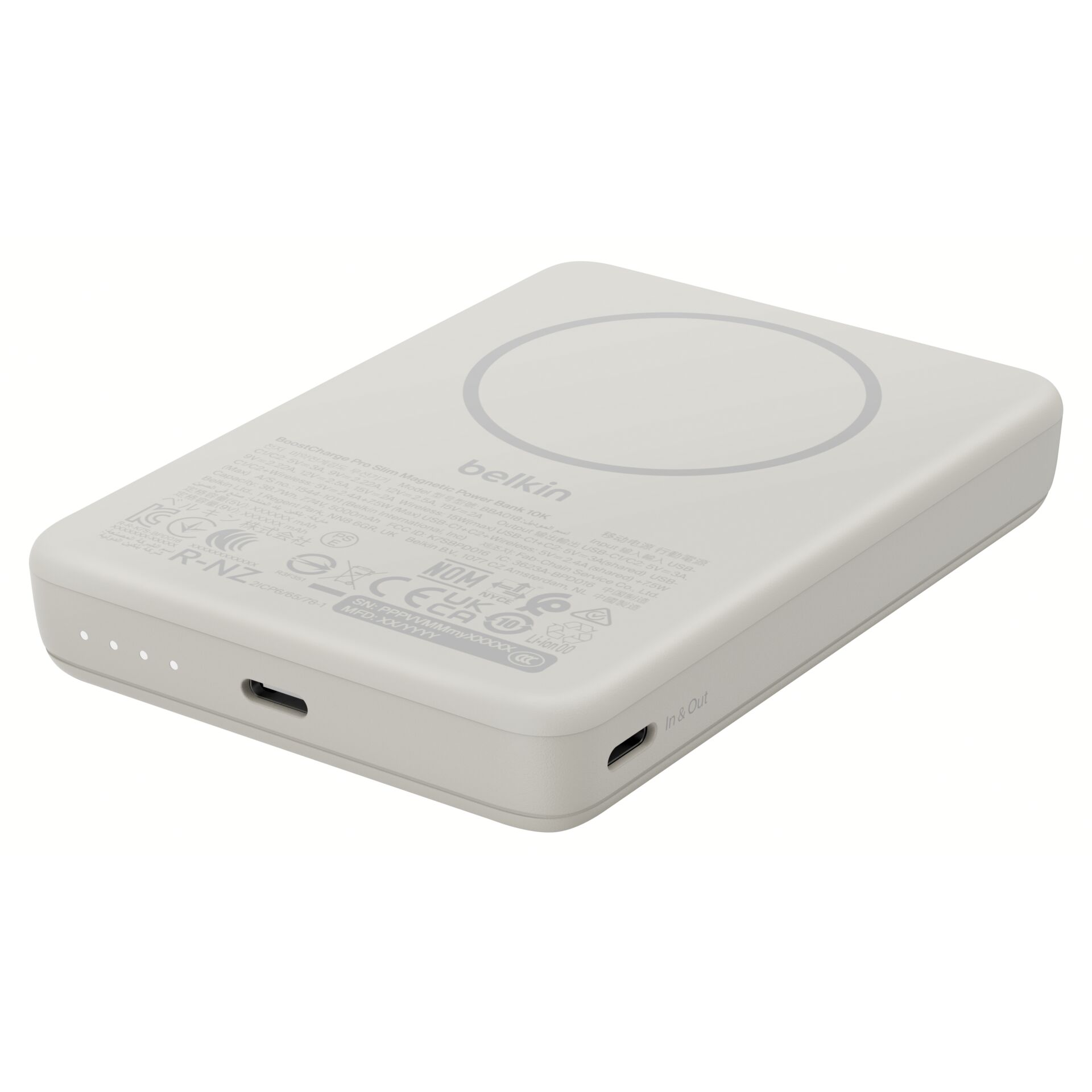 Powerbank, Tragbares Ladegerät, USB-C, kabelloses Ladegerät, metallisch grau