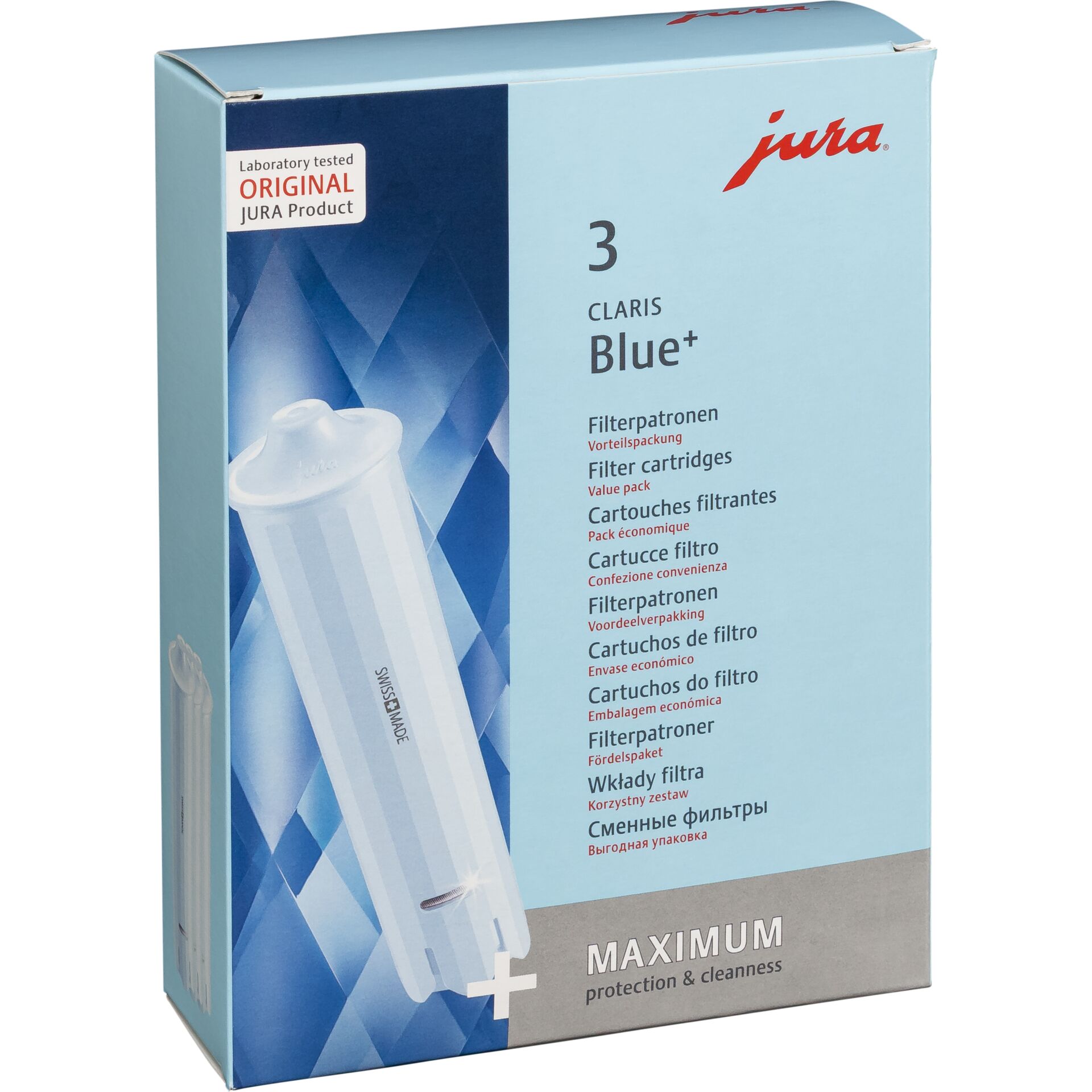 Filterkartuschen, Blau, 3 Stück, Schweizer Herstellung, Verpackung