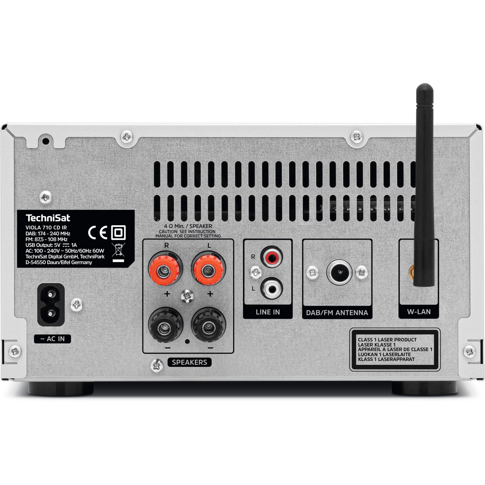 stereo receiver, Rückseite, RCA-Anschlüsse, Antennenanschluss, W-LAN-Antenne