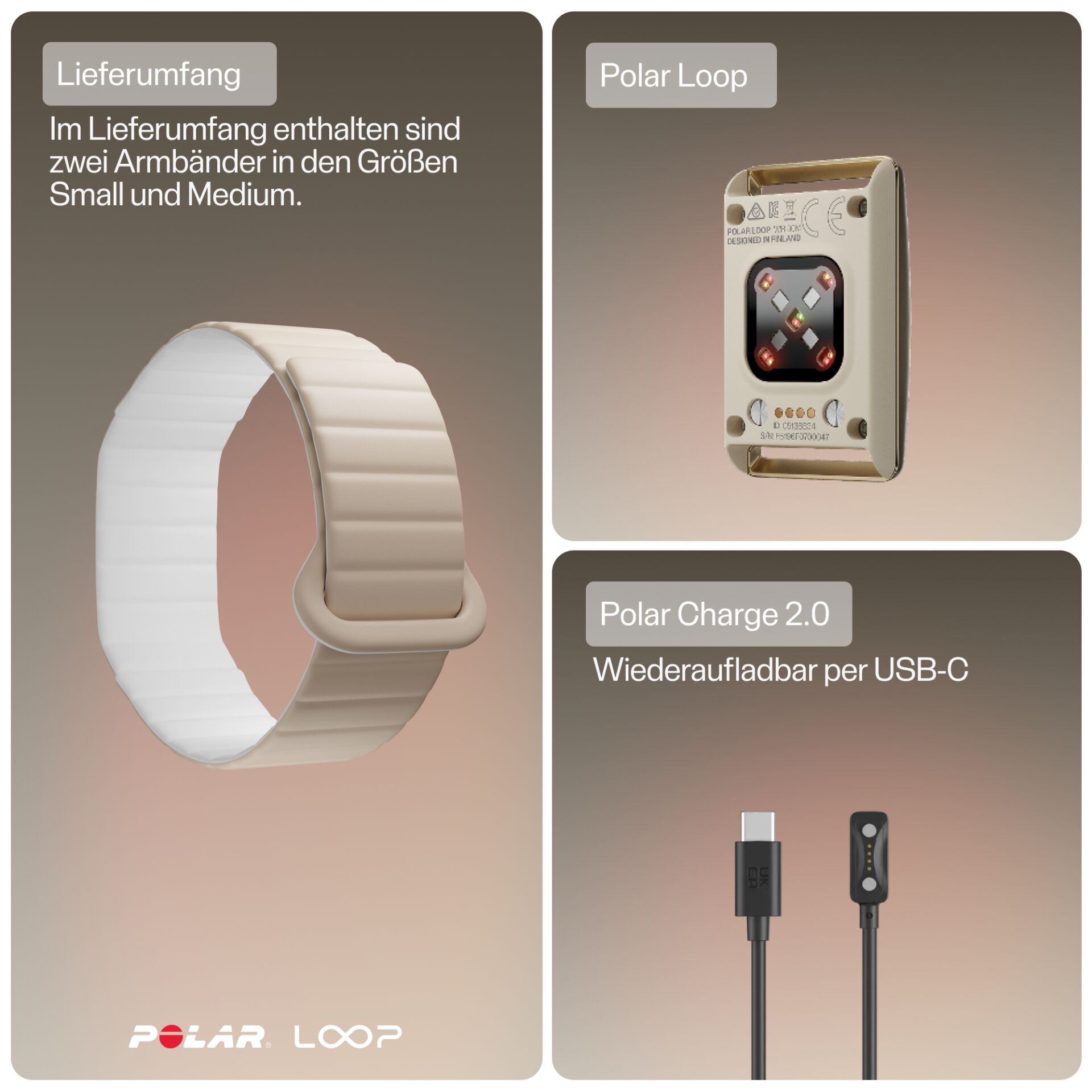 Fitnessarmband, Aktivitätstracker, Silikonarmband, Beige-weiß, USB-C-aufladbar