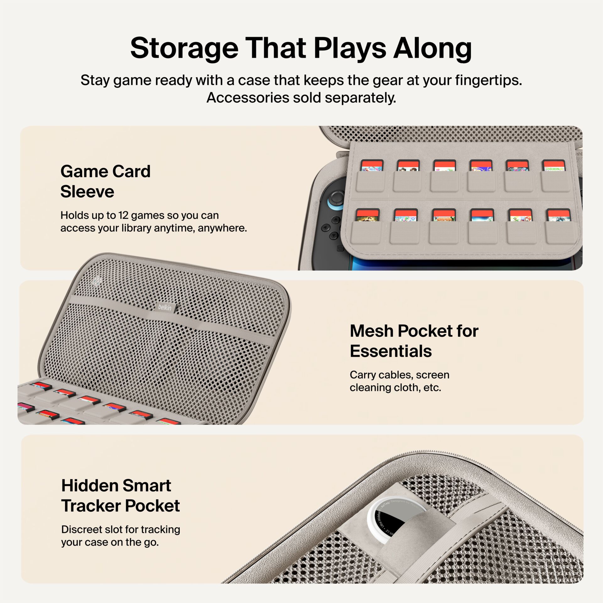 Gamecard-Hülle, Mesh-Tas, Essentielle-Tragetasche, Smart-Tracker, Diskrete-Fach