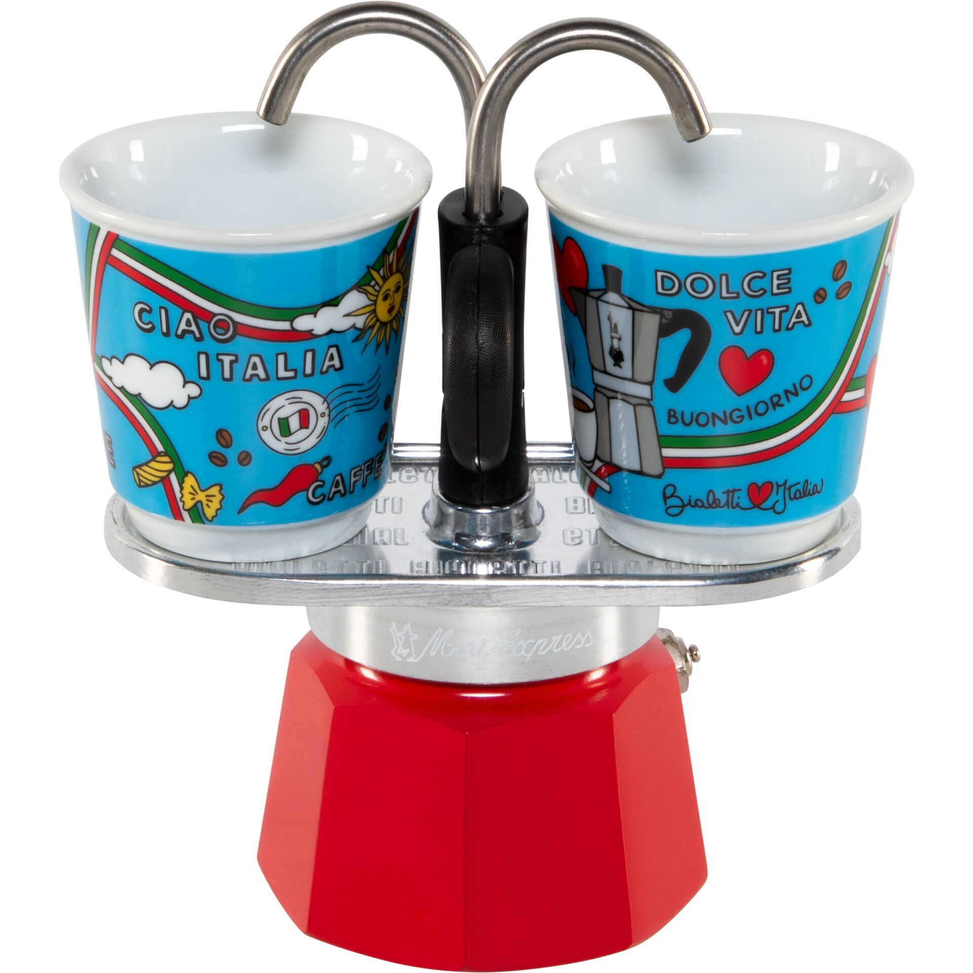 Kaffee-Set, Doppelbecher, 2-Tassen-Kaffeemaschine, Kaffeehalter, Rotes Maschinen-Design