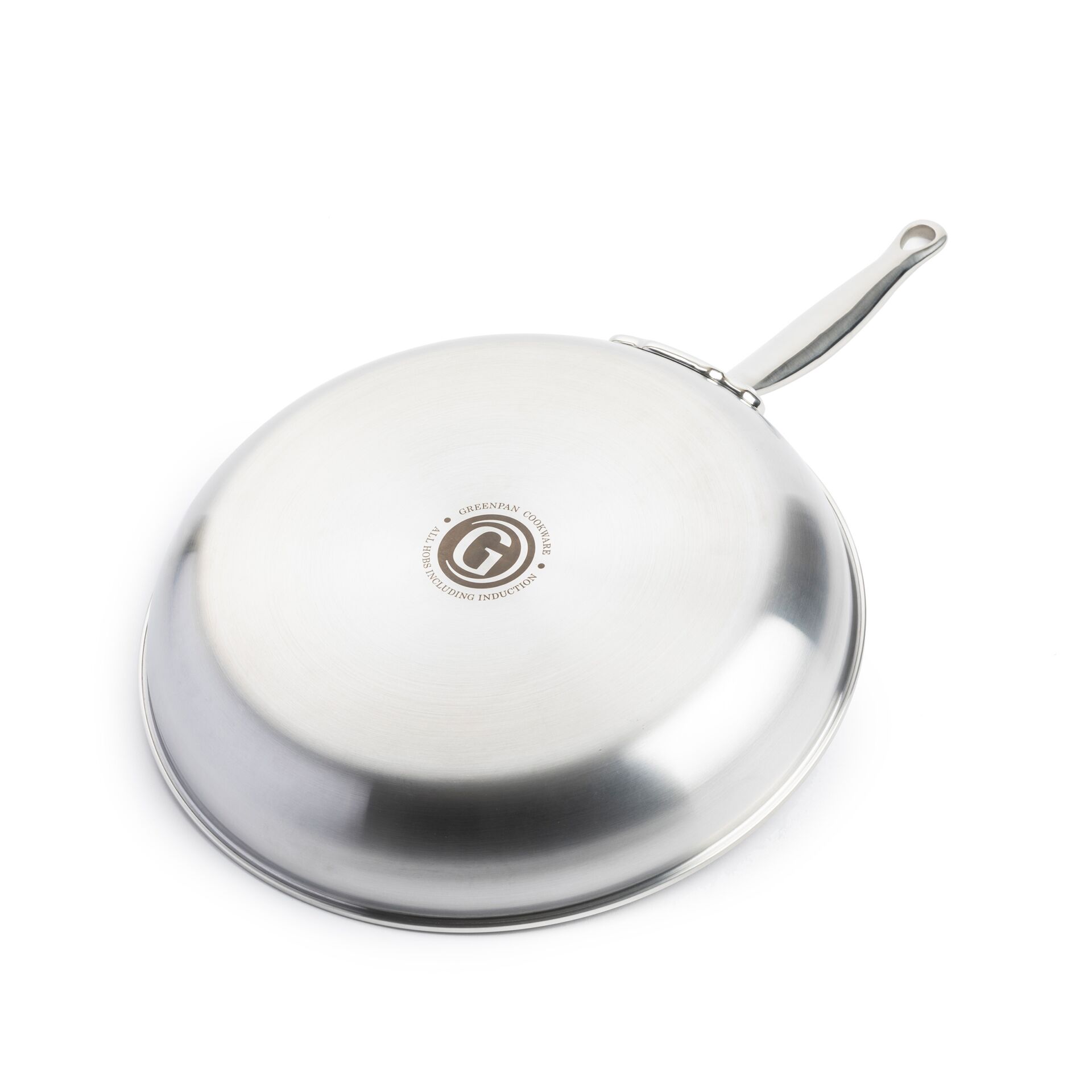 Pfanne, Edelstahl, Induktionsgeeignet, Rund, Griff mit Loch