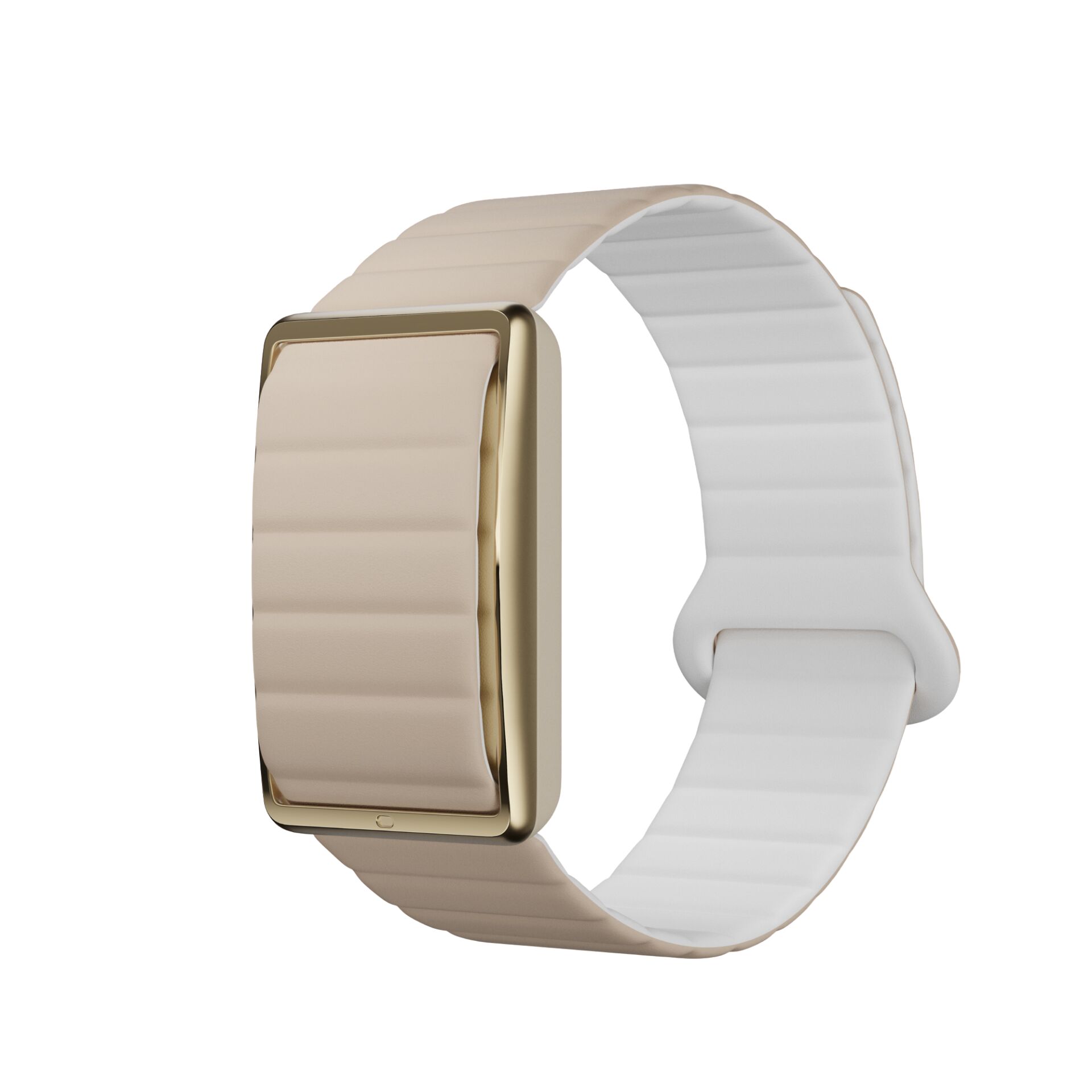 Smartwatch, Silikonarmband, Cremefarben, Goldfarbenes Gehäuse, Rechteckiges Display