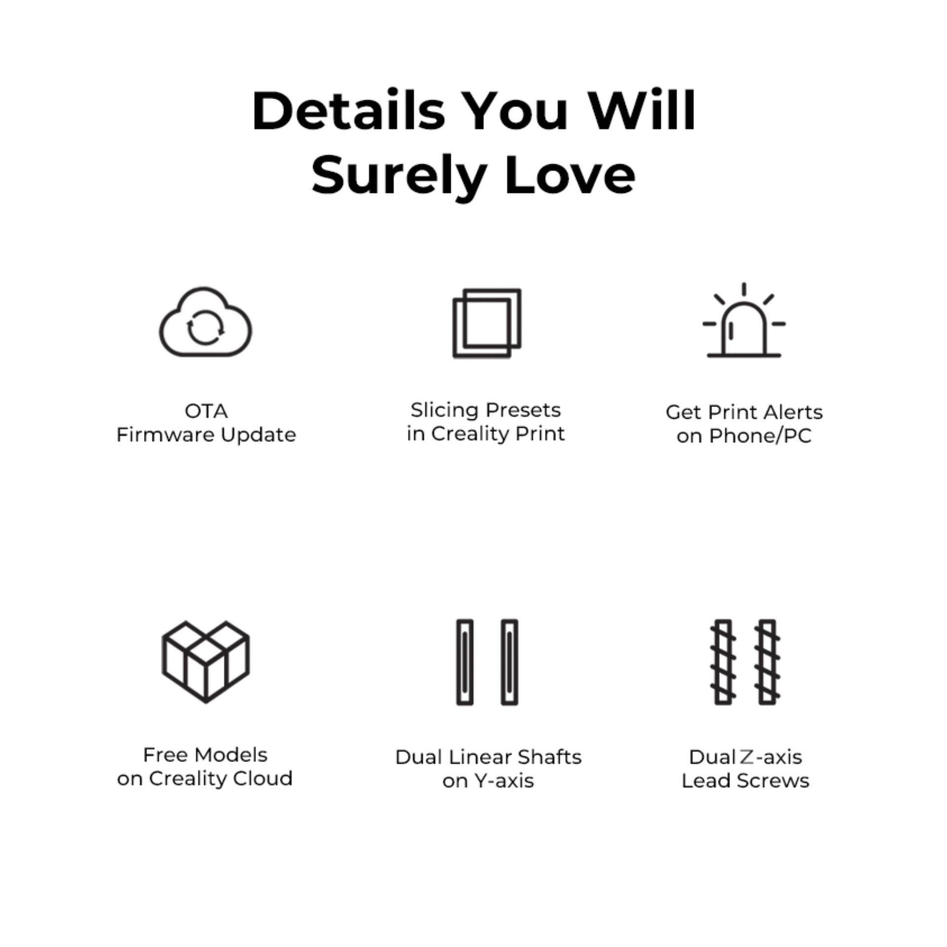 Slicing Presets, Print Icons, Dual Linear Shafts, Lead Screws, Cloud Models