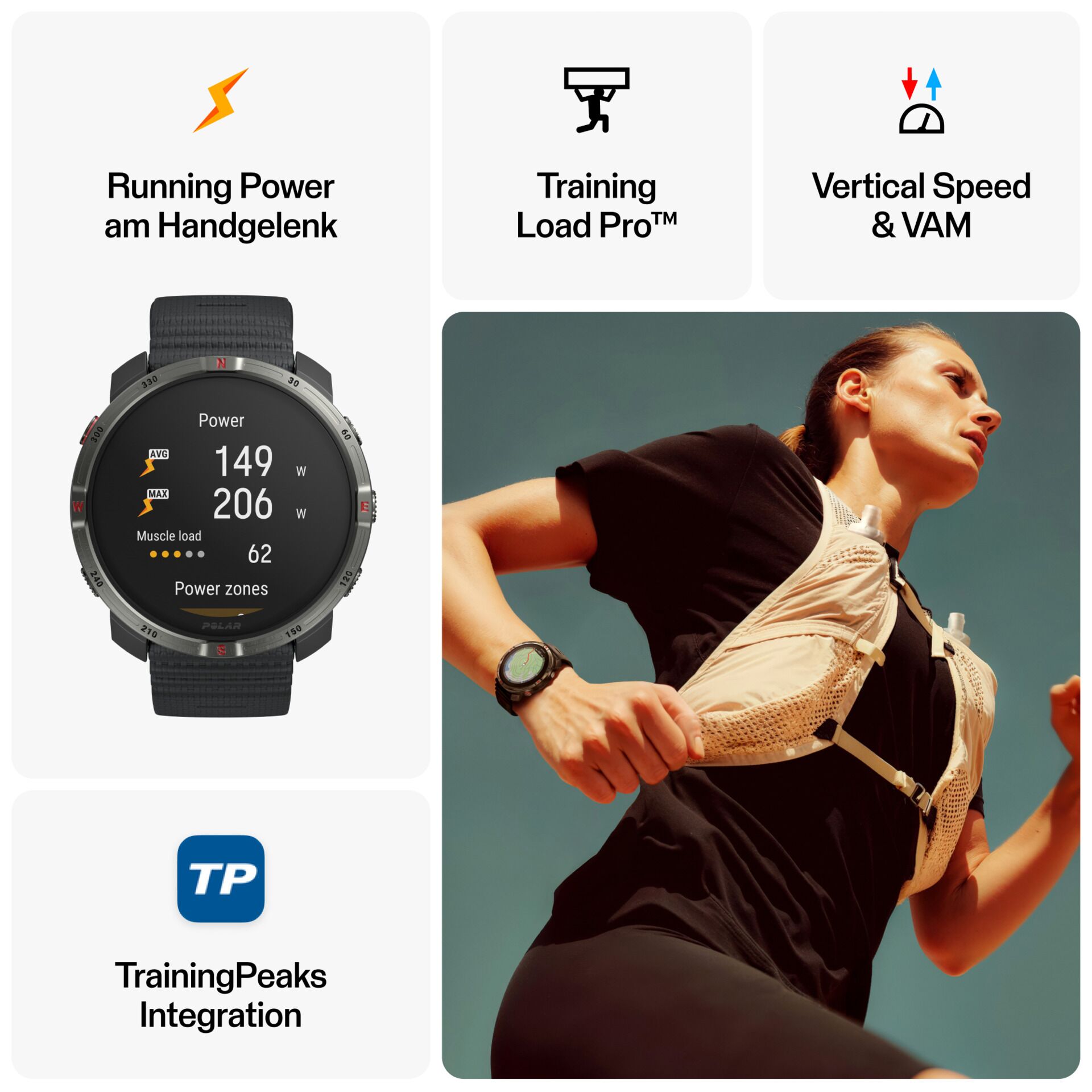 Smartwatch, Power, Muscle Load, GPS, Training