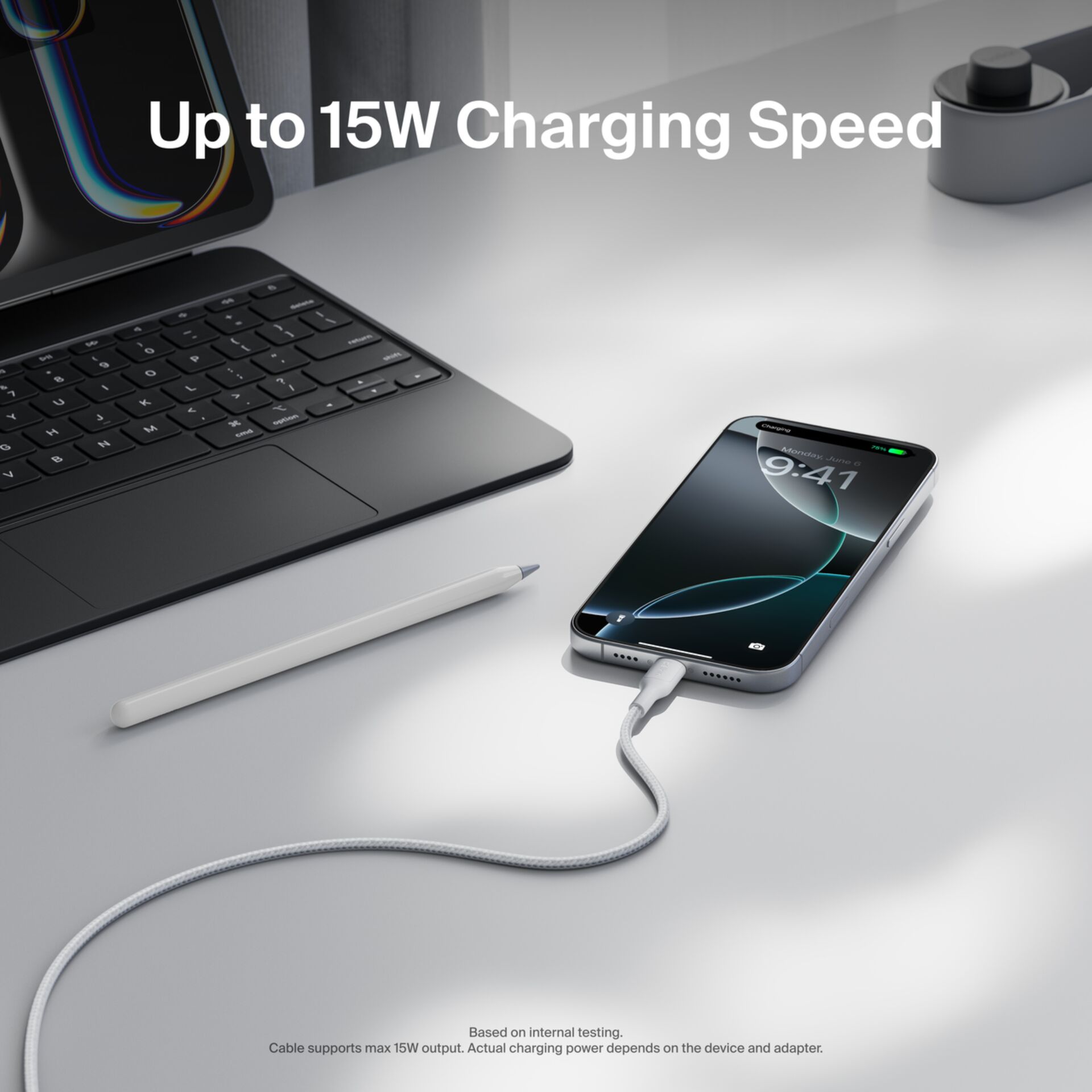 Ladekabel, USB-C, iPhone, Laptop, Schreibtisch-Setup