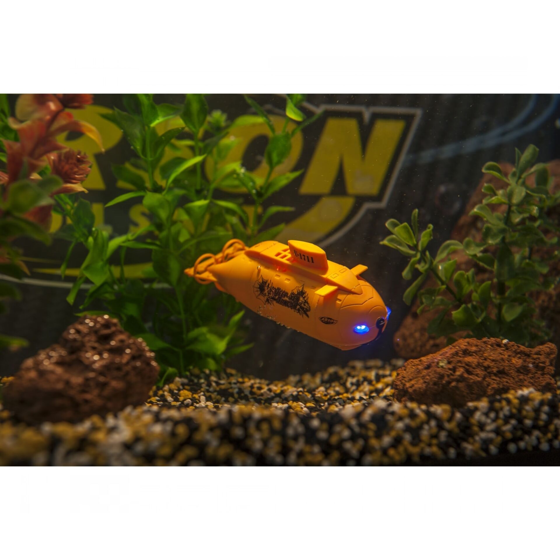  Aquarium Submarine, Orangenes U-Boot, Spielzeug-U-Boot, LED-Licht, Aquarium-Dekoration
