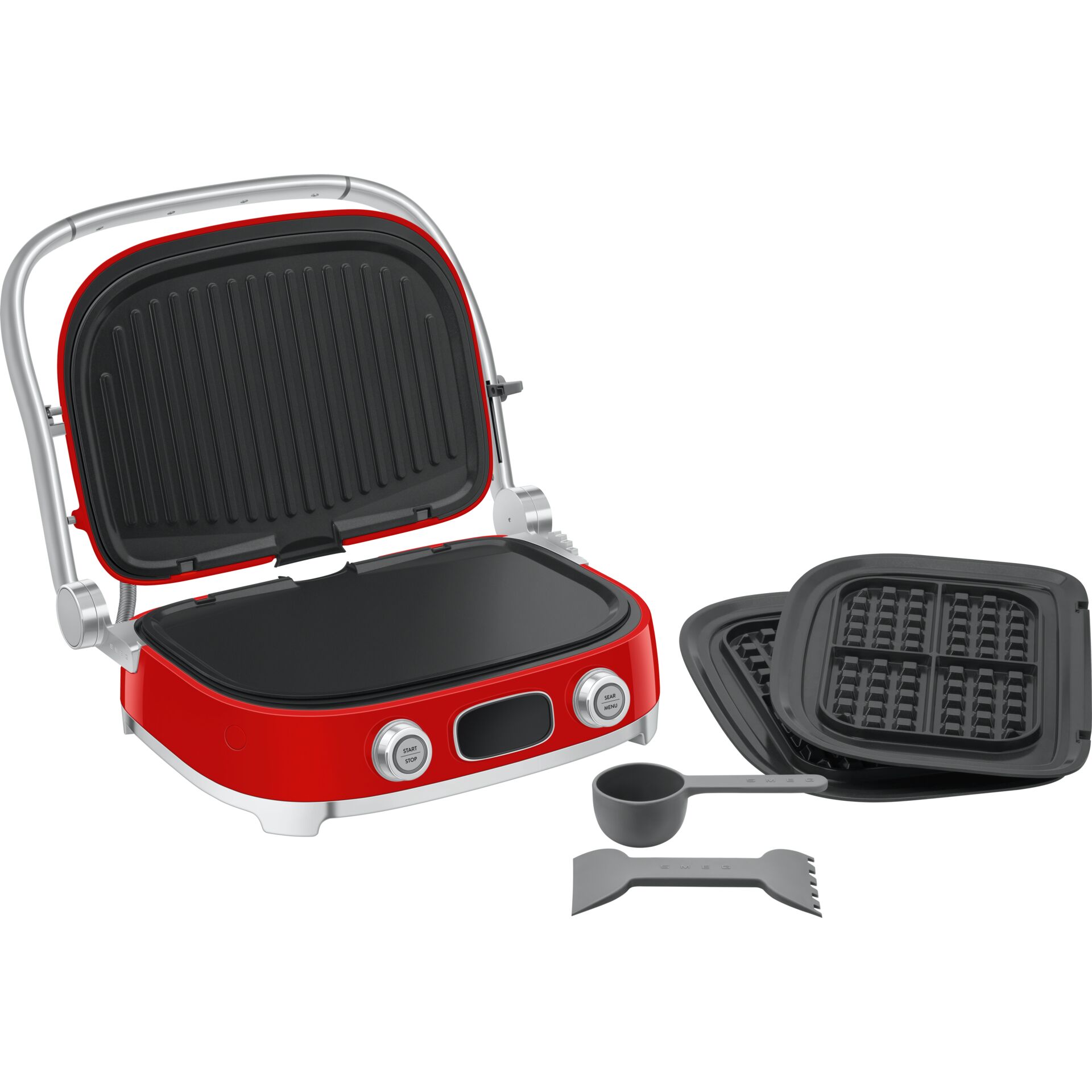 Grill, Elektrischer Grill, Teflonbeschichtung, Roter Grill, Grillplatte