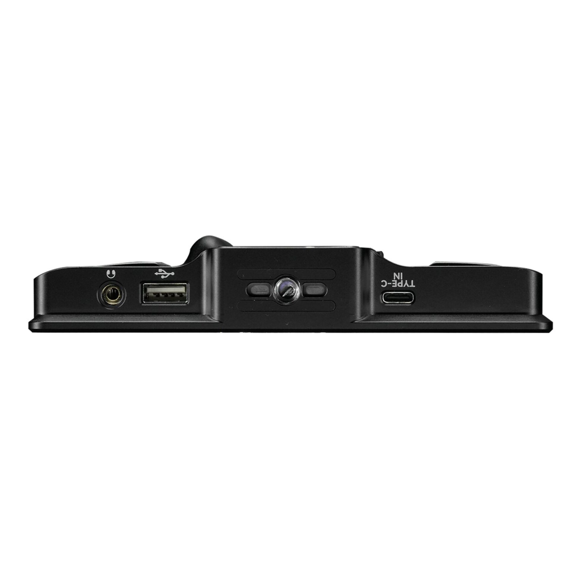 Elektronisches Gerät, Schwarzes Gehäuse, USB-A-Anschluss, USB-C-Anschluss, Kopfhöreranschluss