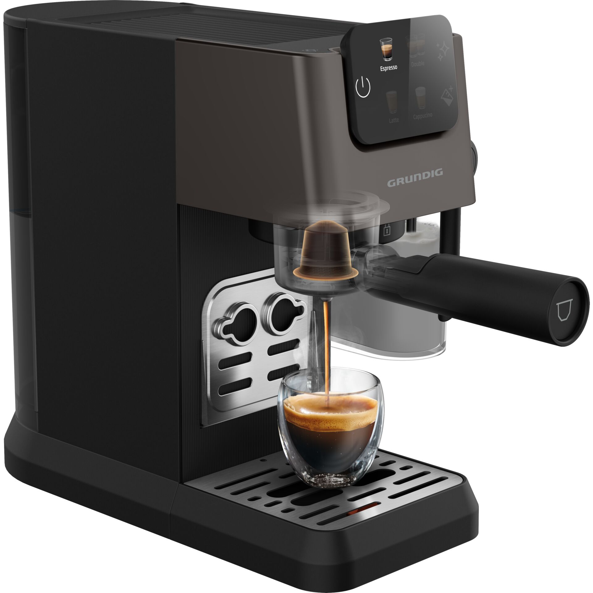 Espresso-Maschine, Kaffeemaschine, Milchschaum-Aufsatz, Schwarzes Gerät, Portafilter-Kaffee