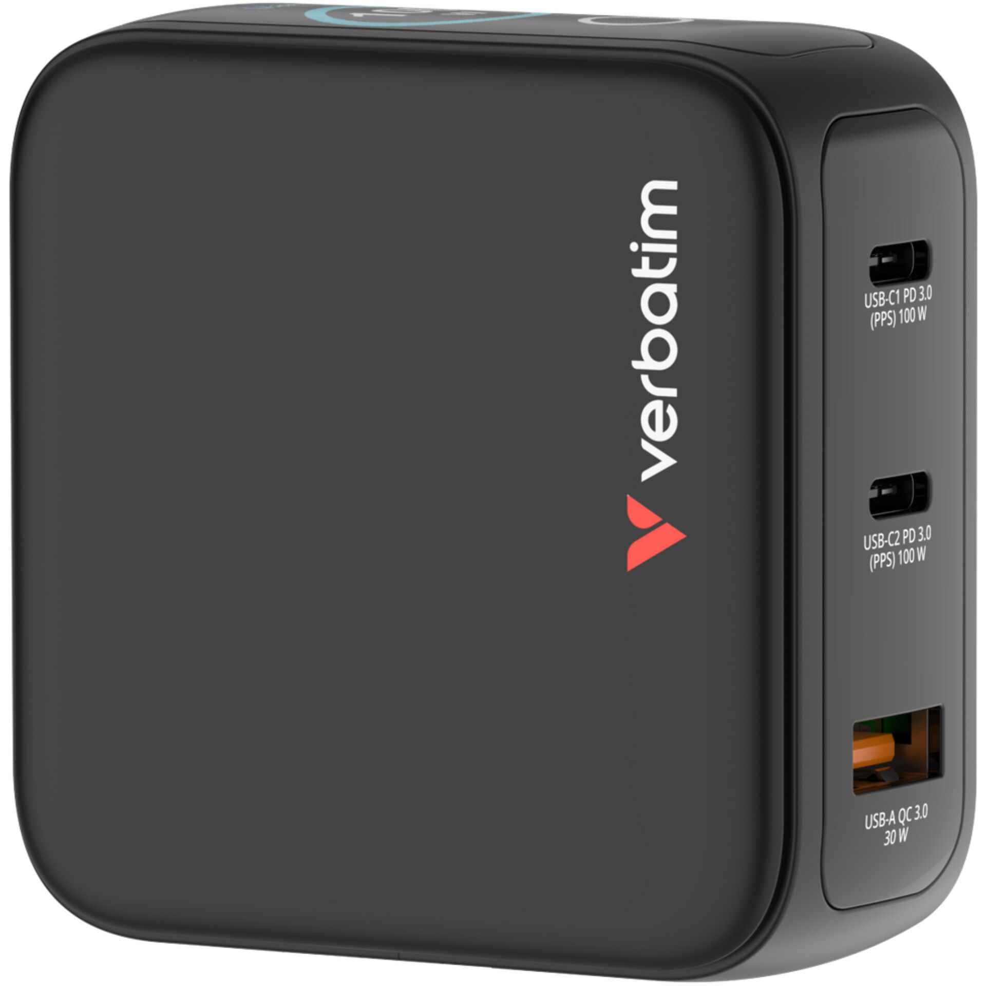 Verbatim Mini GaN Charger 100W  mit Display 2xUSB-C +1xA   30239