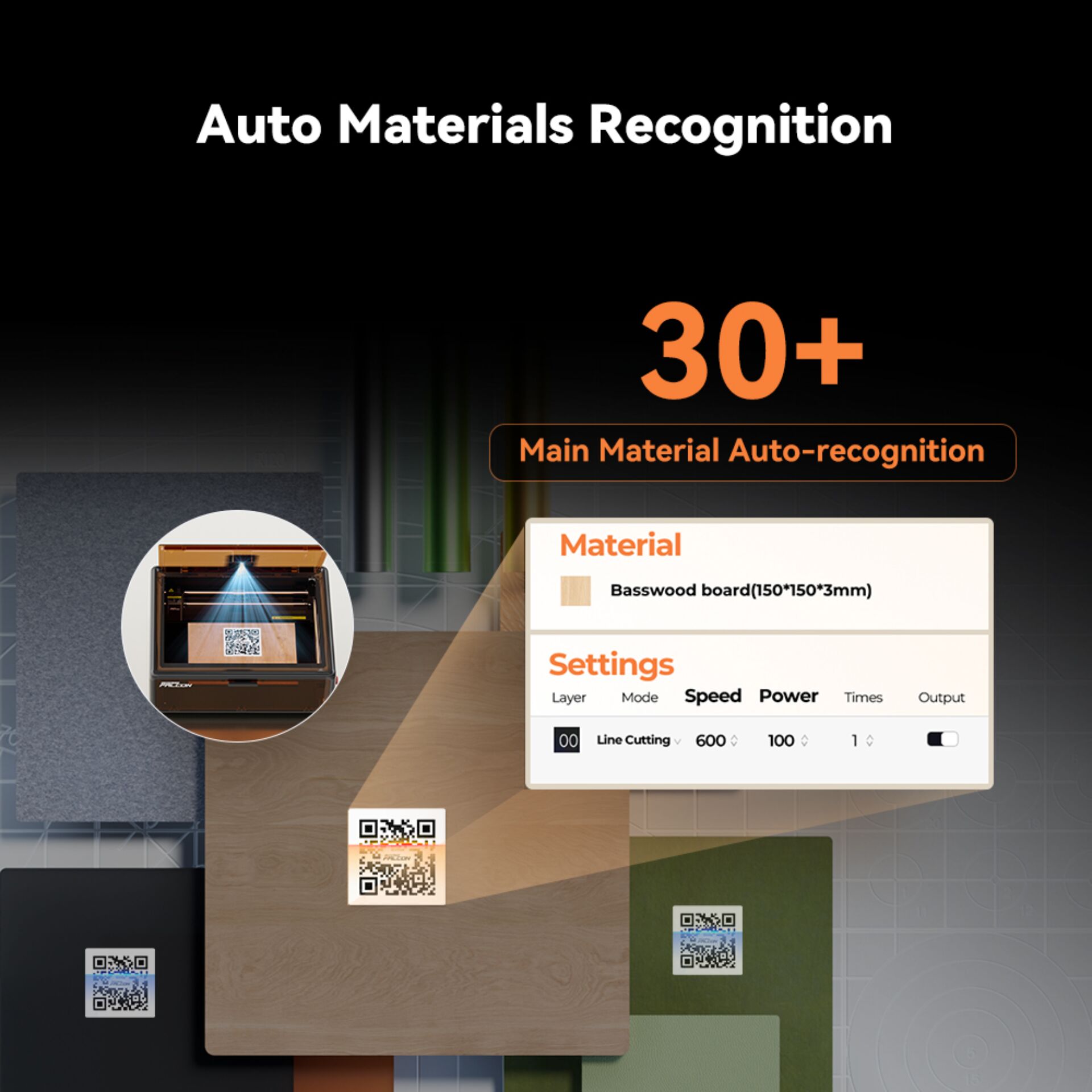 Basswood board, Lasergravierung, Holzplatte, 30+ Materialerkennung, QR-Code