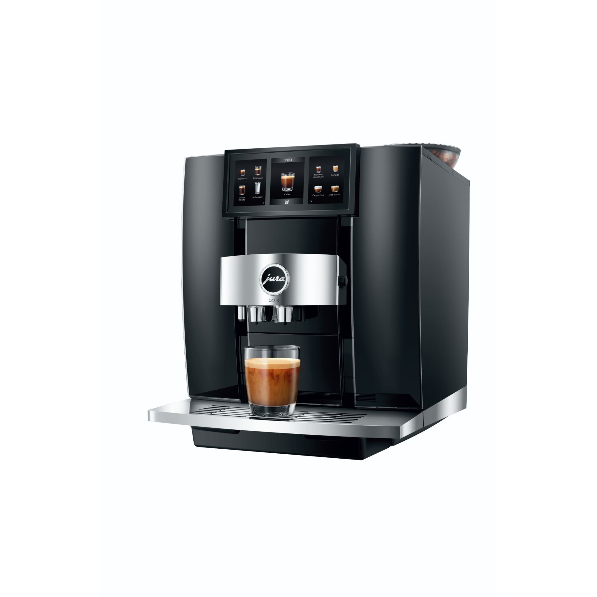 Espresso-Maschine, Kaffeeautomat, LCD-Touchscreen, Kaffeeausgabe, Schwarz-Silber
