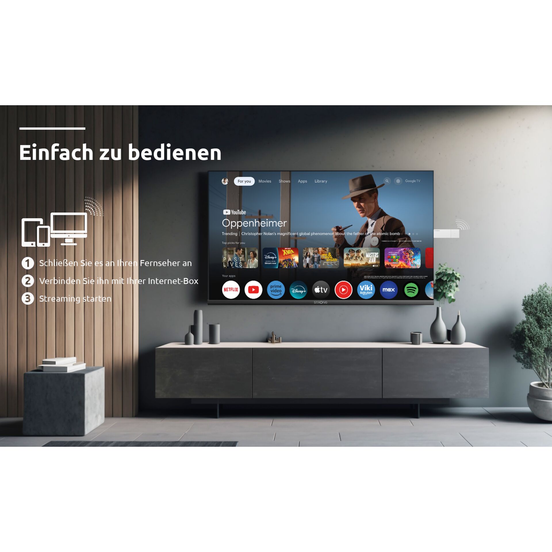 TV, Smart TV, Wandhalterung, Unterhaltungssystem, kabellose Installation