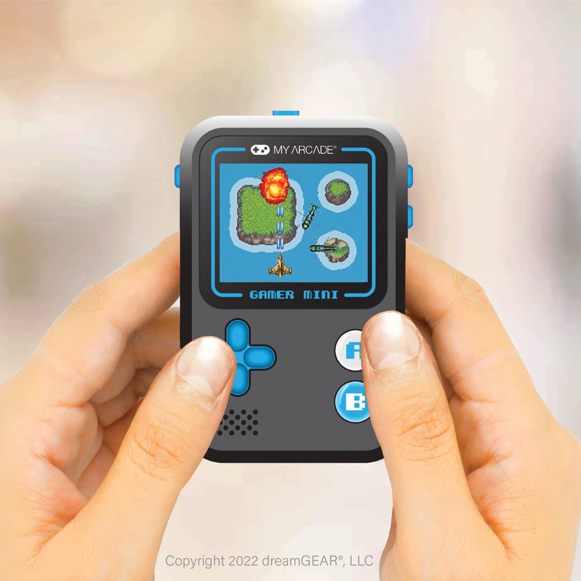 Handheld Gaming, Kleine Konsole, Pixelkunst, Blaue Knöpfe, Kartenspiele