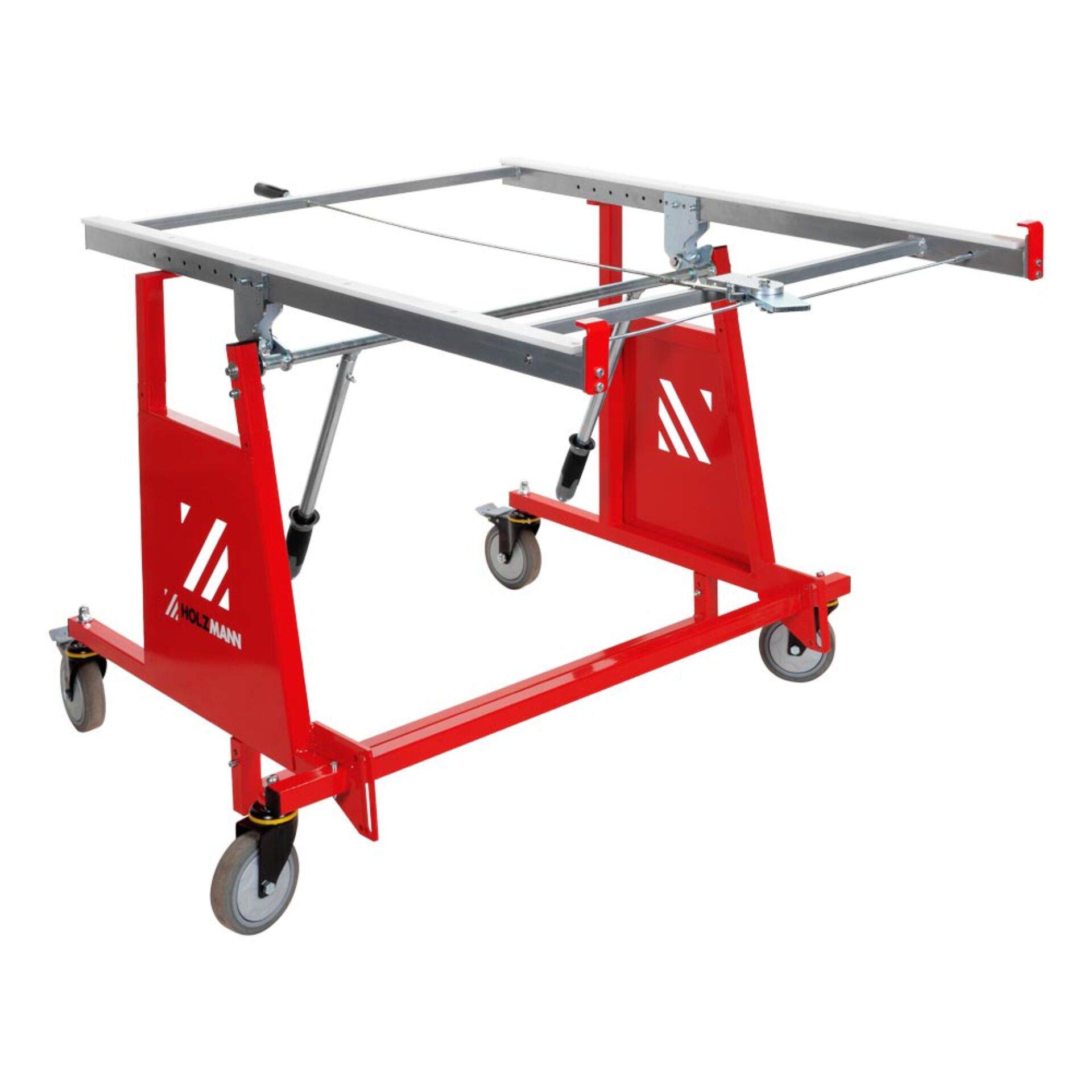 Fahrwagen, Werkstattwagen, roter Rahmen, Rollrollen, verstellbarer Rahmen