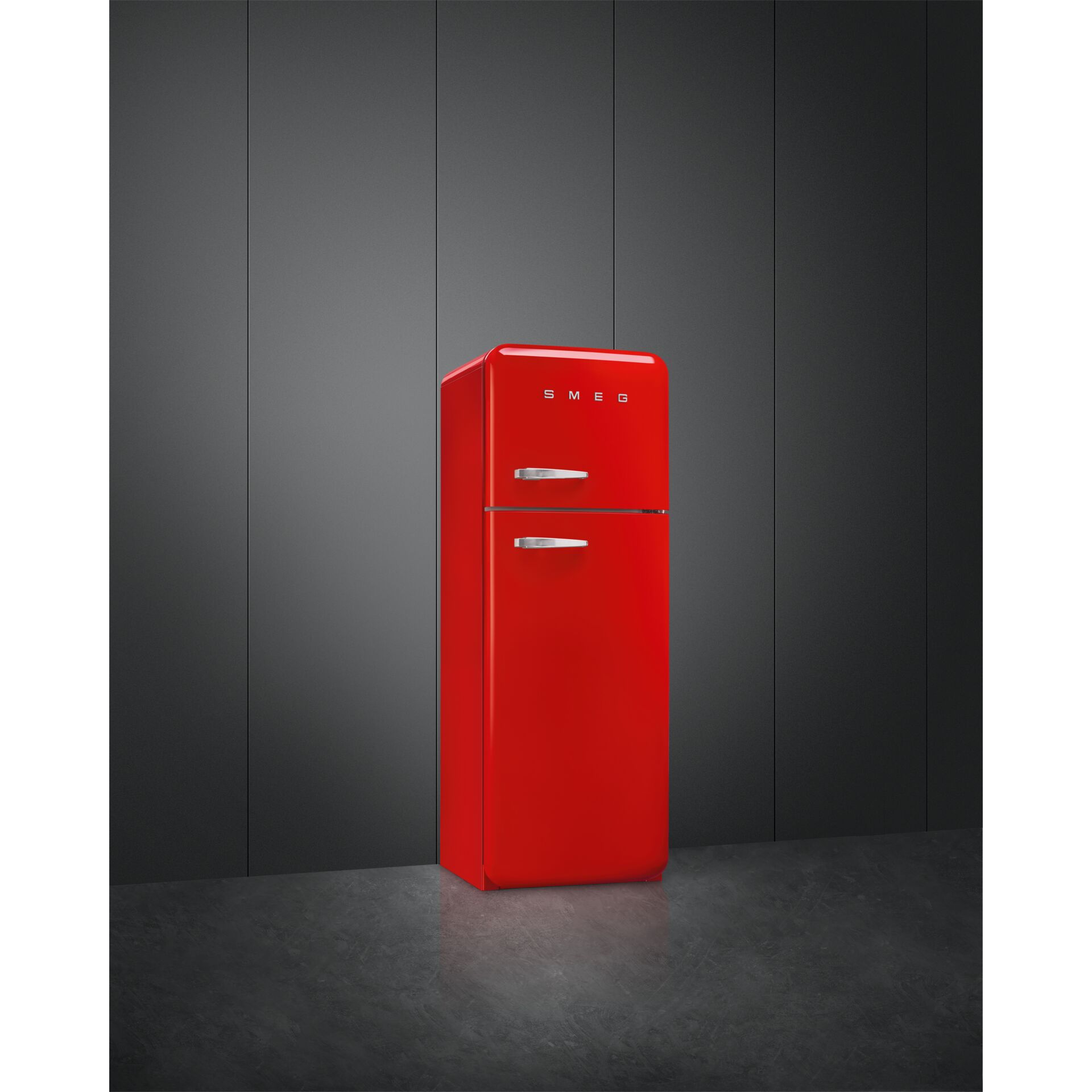 reduz red refrigerator, kühlschrank, retro design, rot, stahl/metallic