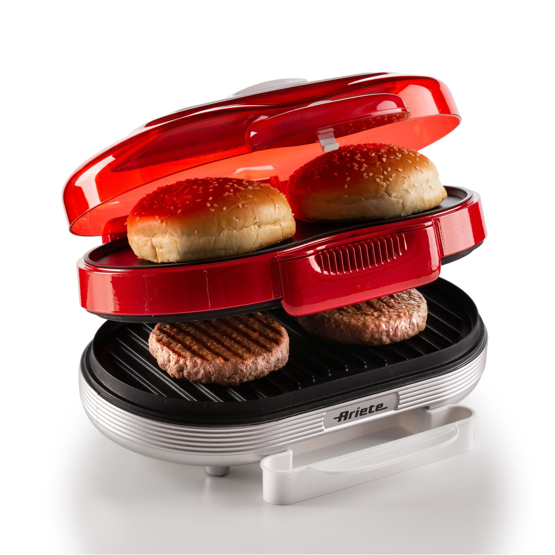 Grillplatte, Burgerpresse, Sandwichmaker, Elektrischer Grill, Rot