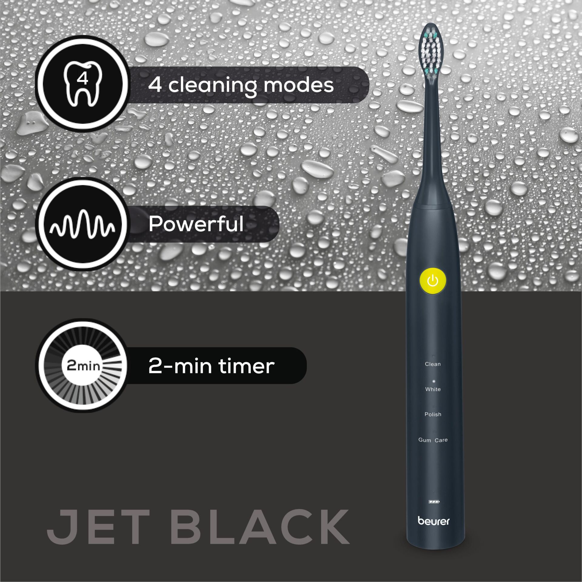 Elektrische Zahnbürste, Drehzahlschalter, 2-Minuten-Timer, Jet Black, Beurer