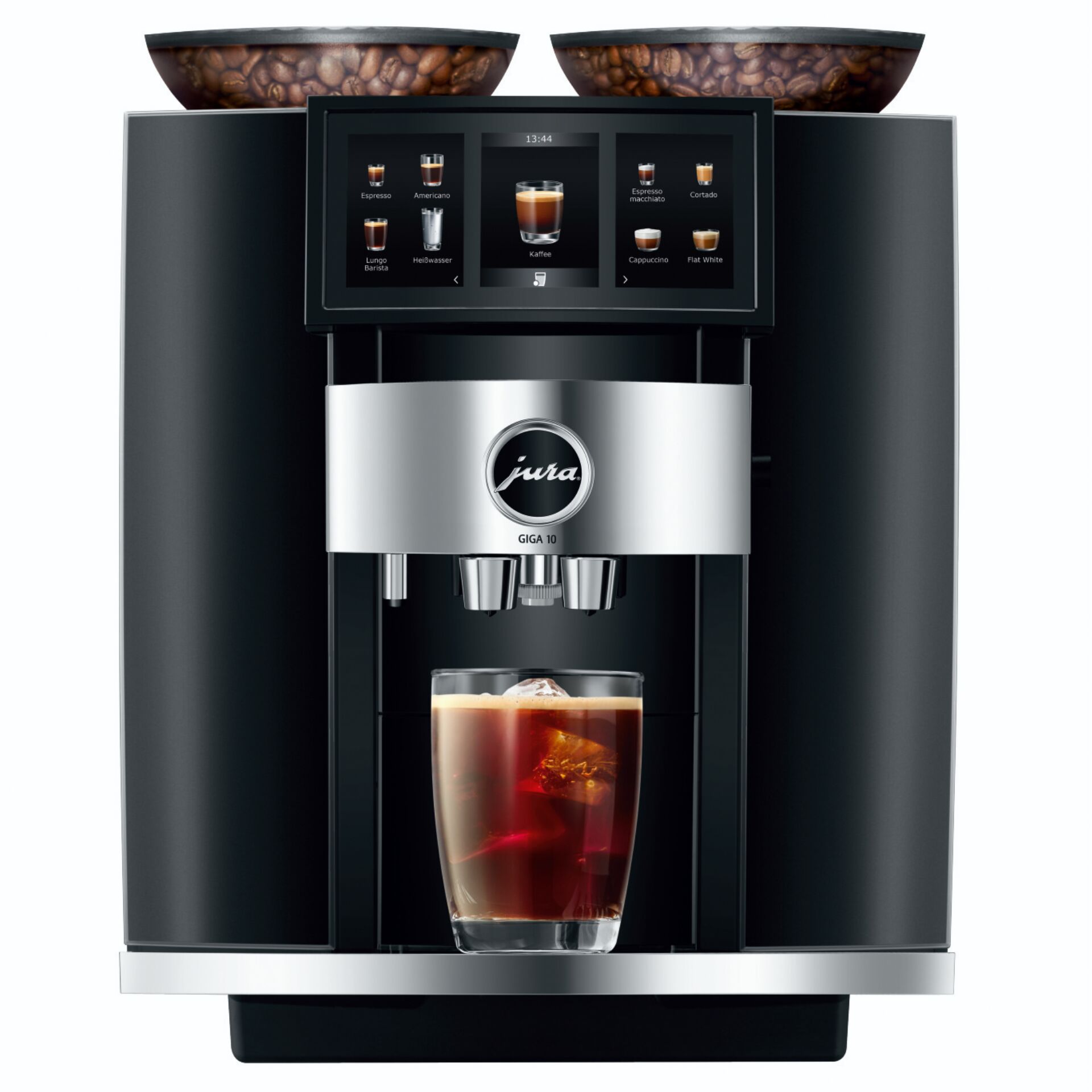 Kaffeemaschine, Graue Modernität, Espressomaschine, Gläser-Behälter, Kaffeetropfen, Kaffeemaschine, Espressomaschine, Kaffeezubereitung, Glas Kaffee, Kaffeebohnenhalter