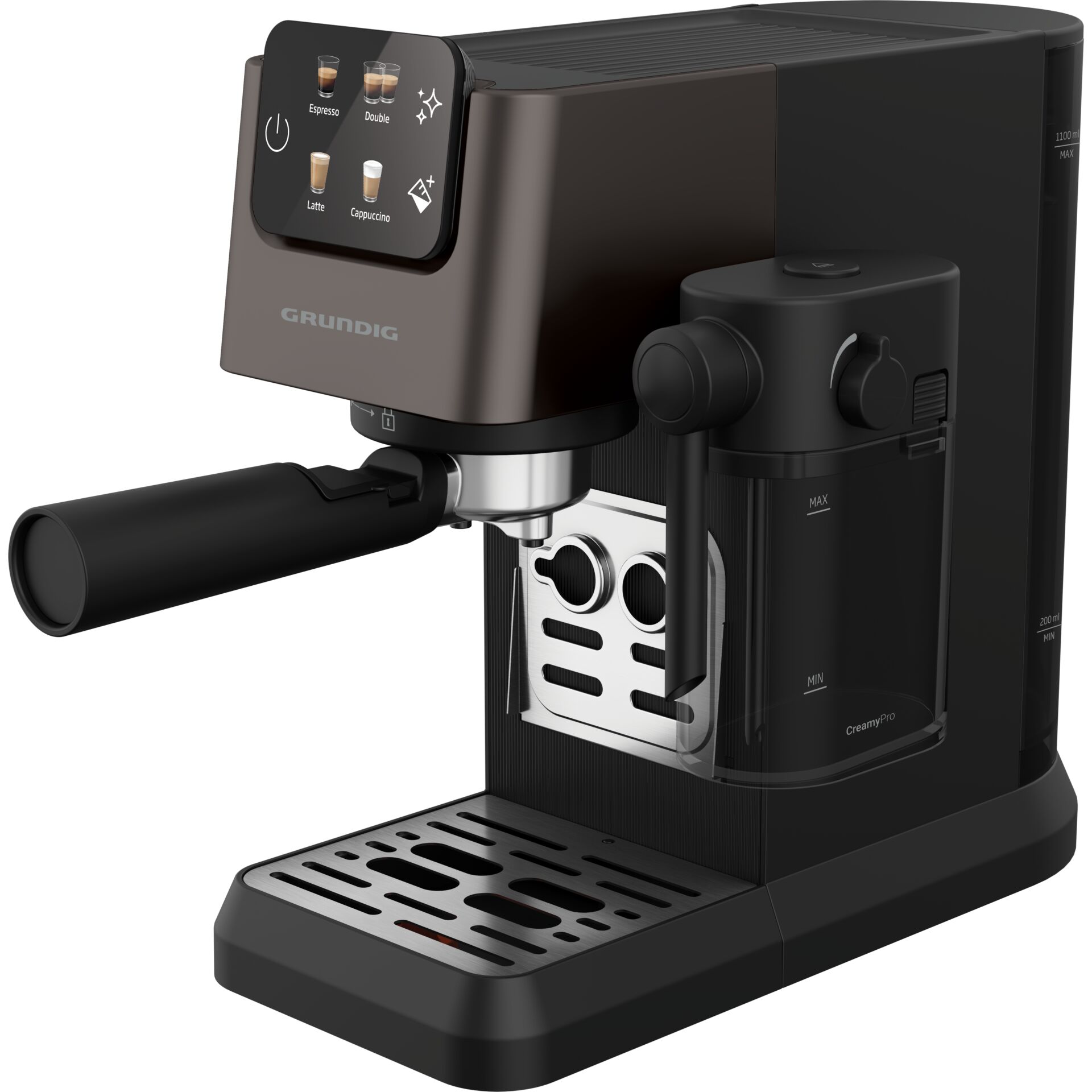 Espresso-Maschine, Einzelausgabe, Mahl- und Kaffeezubereitung, Milchschaumaufschäumer, Schwarz/Grau