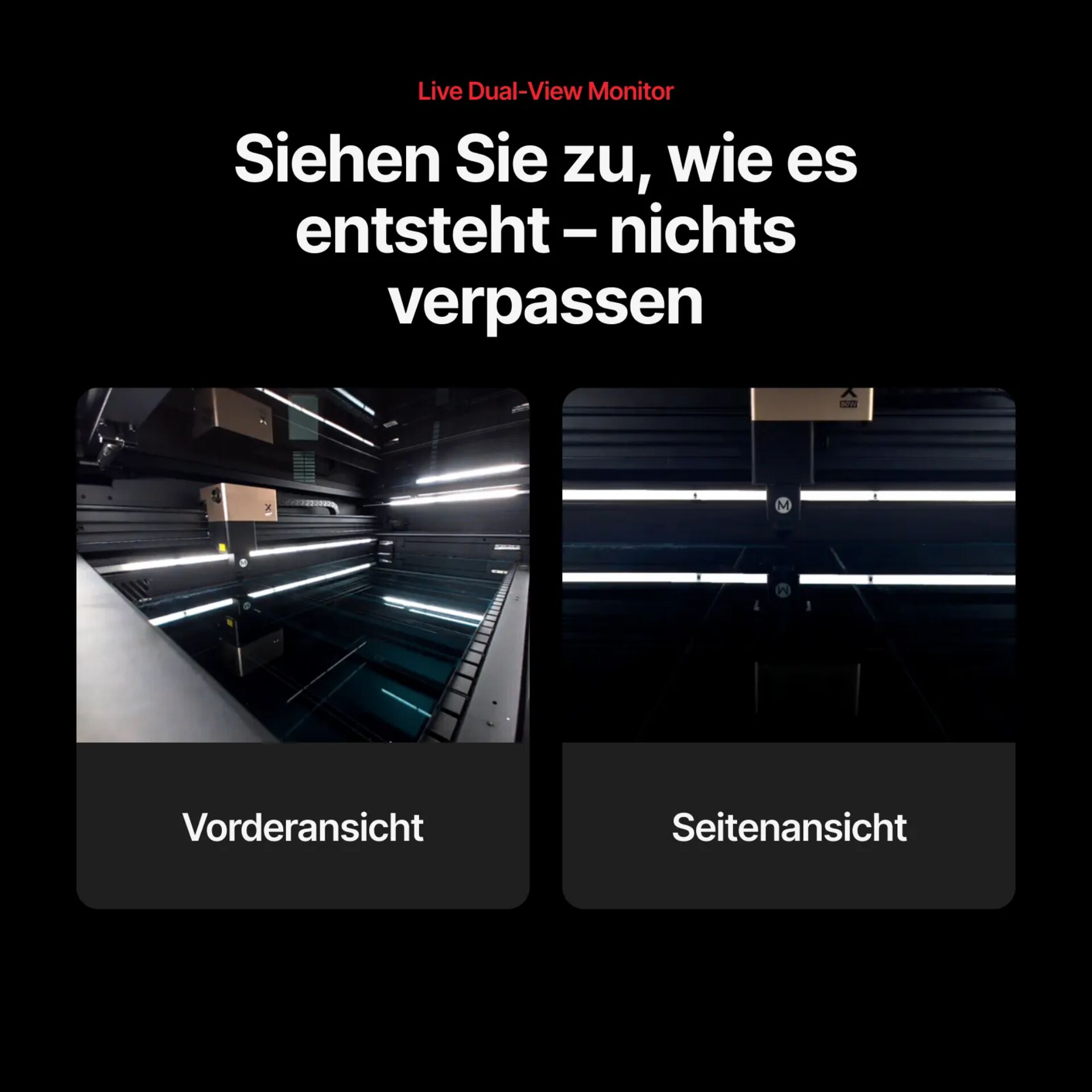 Vorderansicht, Seitenansicht, Monitor, LED-Beleuchtung, Maschine